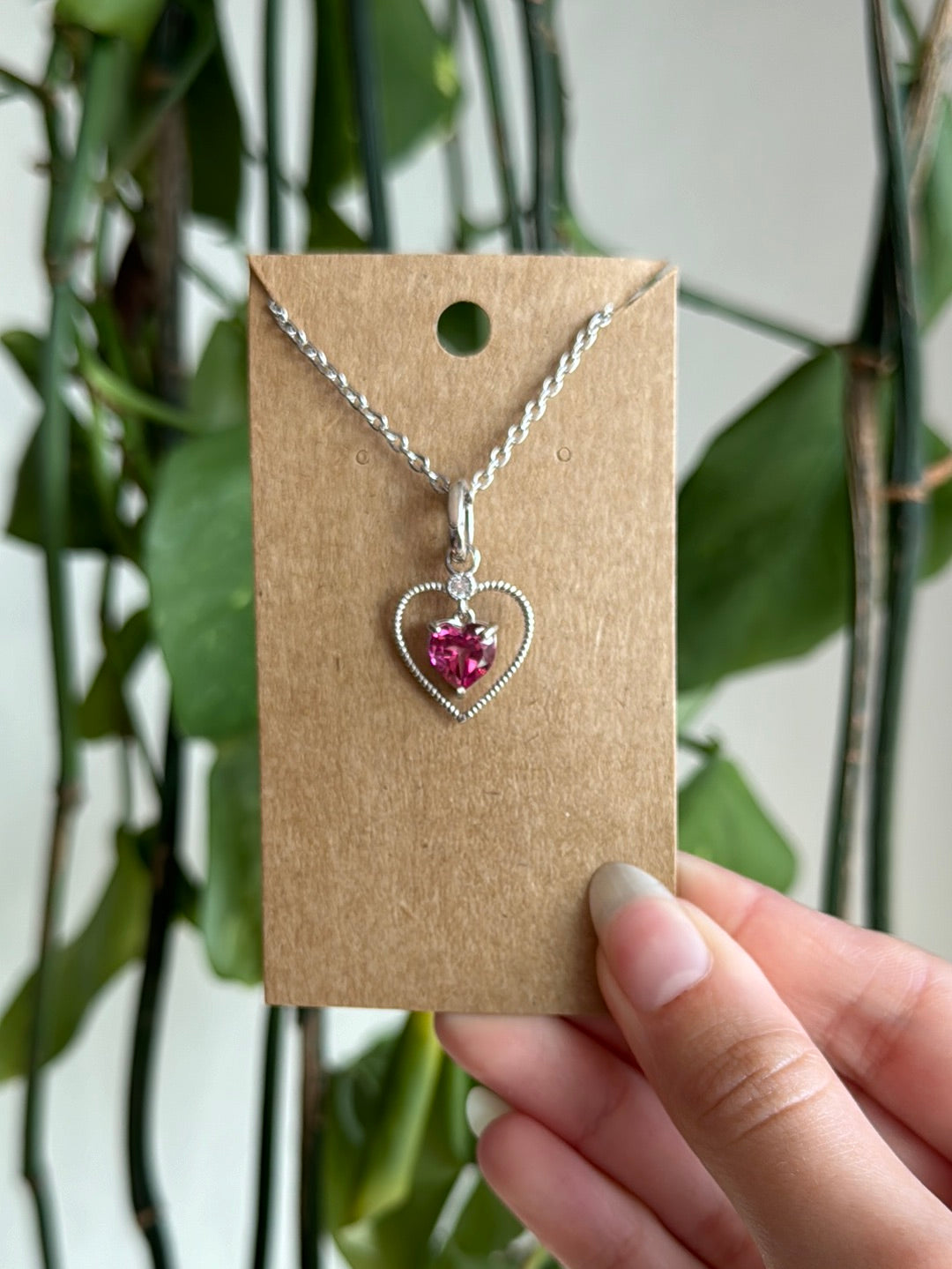 Pink Topaz & Quartz Heart 925 Silver Necklace
