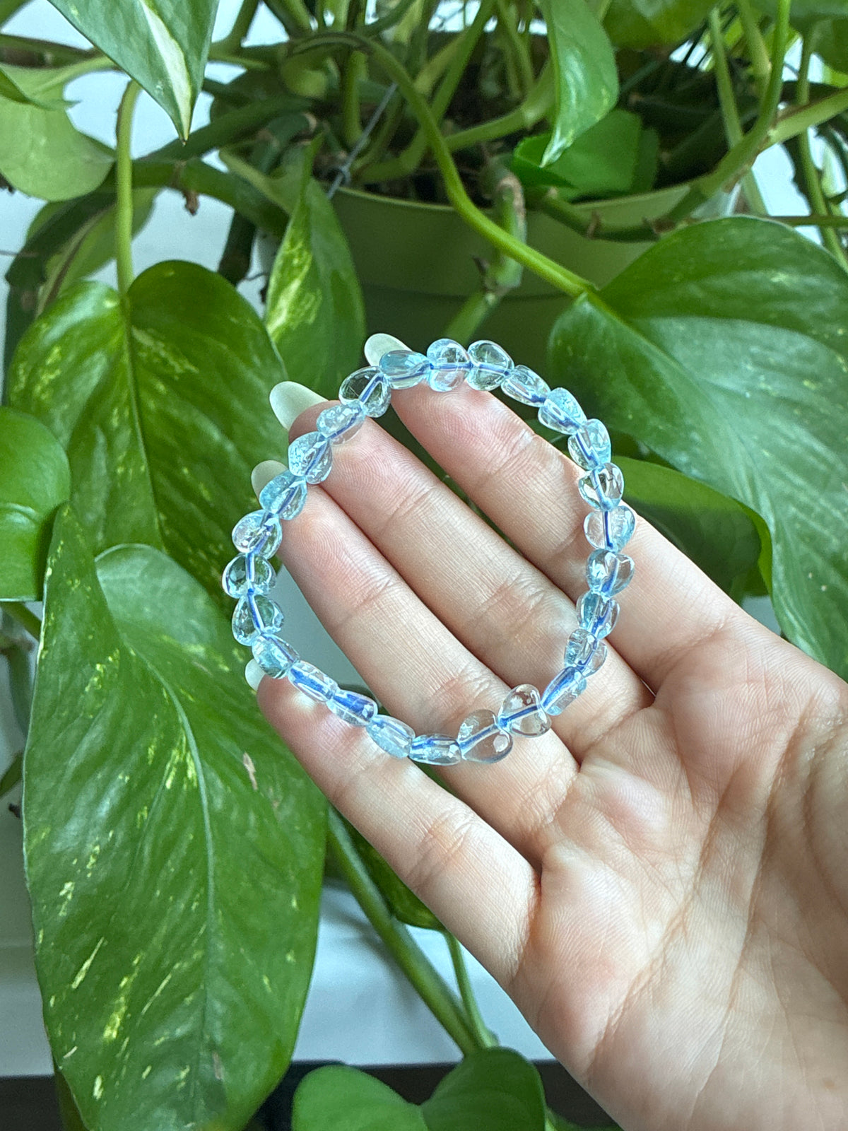 High Grade Collectors Aquamarine Heart Bracelet (with Black Rutile Inclusions)