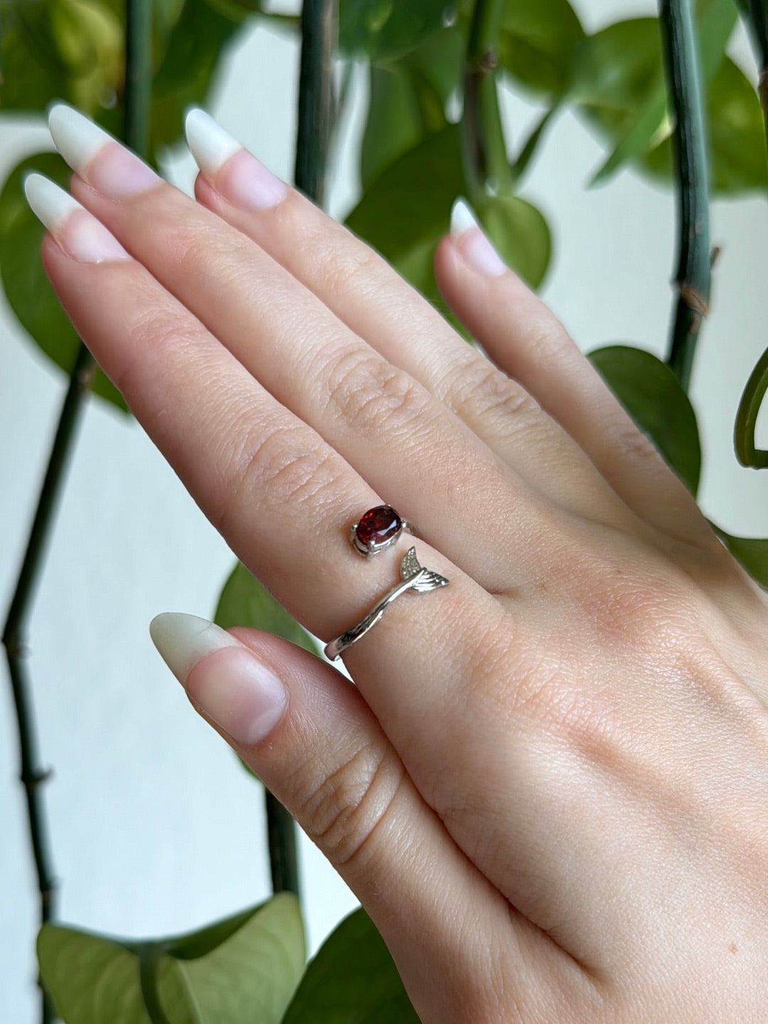Garnet Mermaid Adjustable Ring