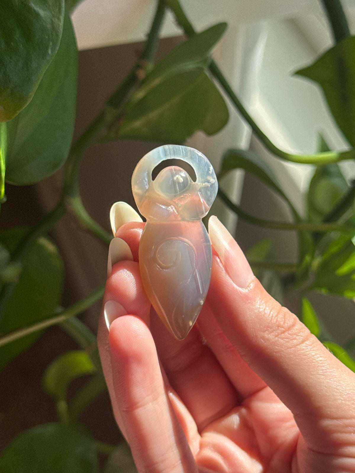 Mini Gaia Symbol Blue Chalcedony Carving