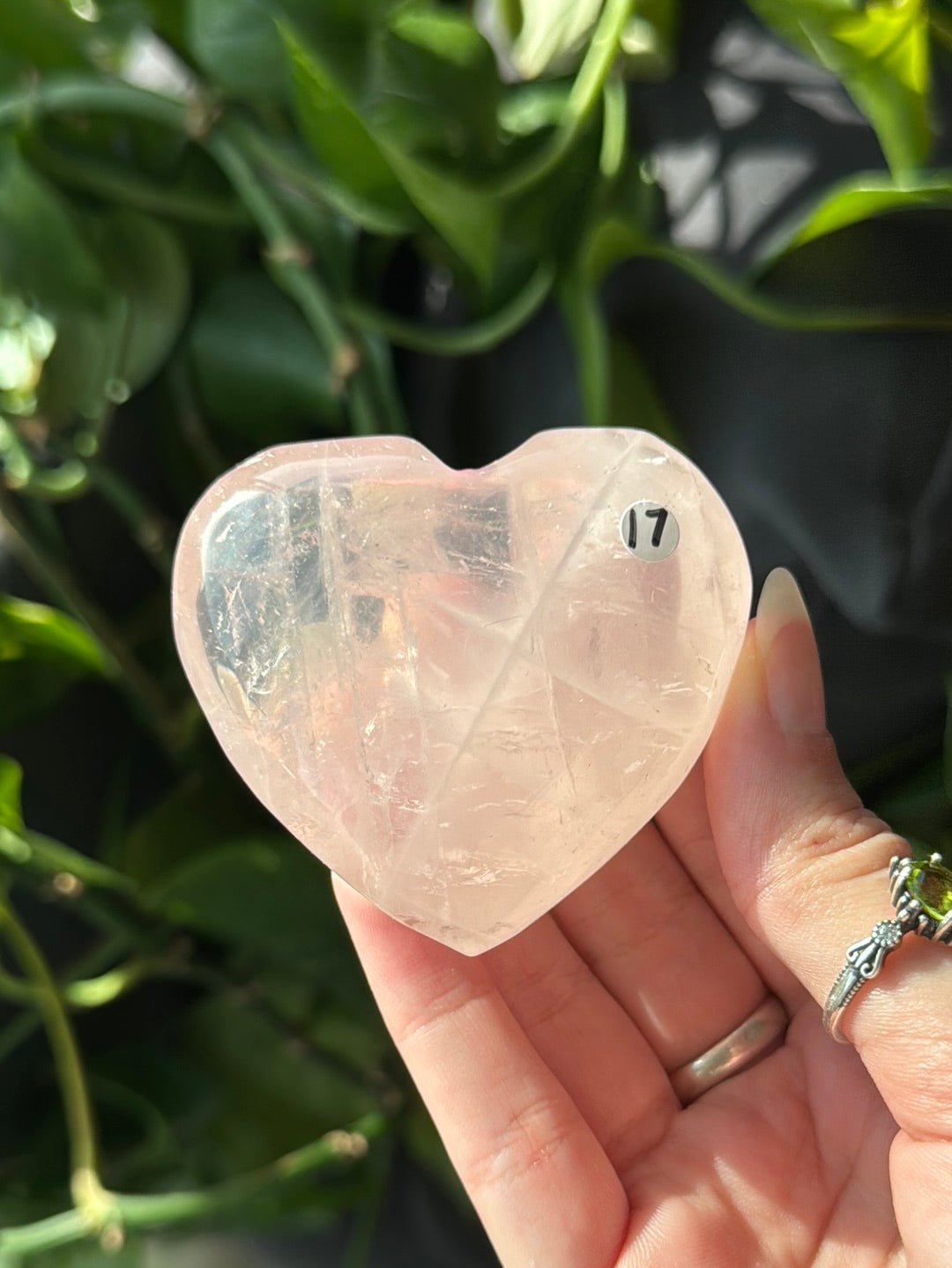 Clear Rose Quartz Heart With Star Flash