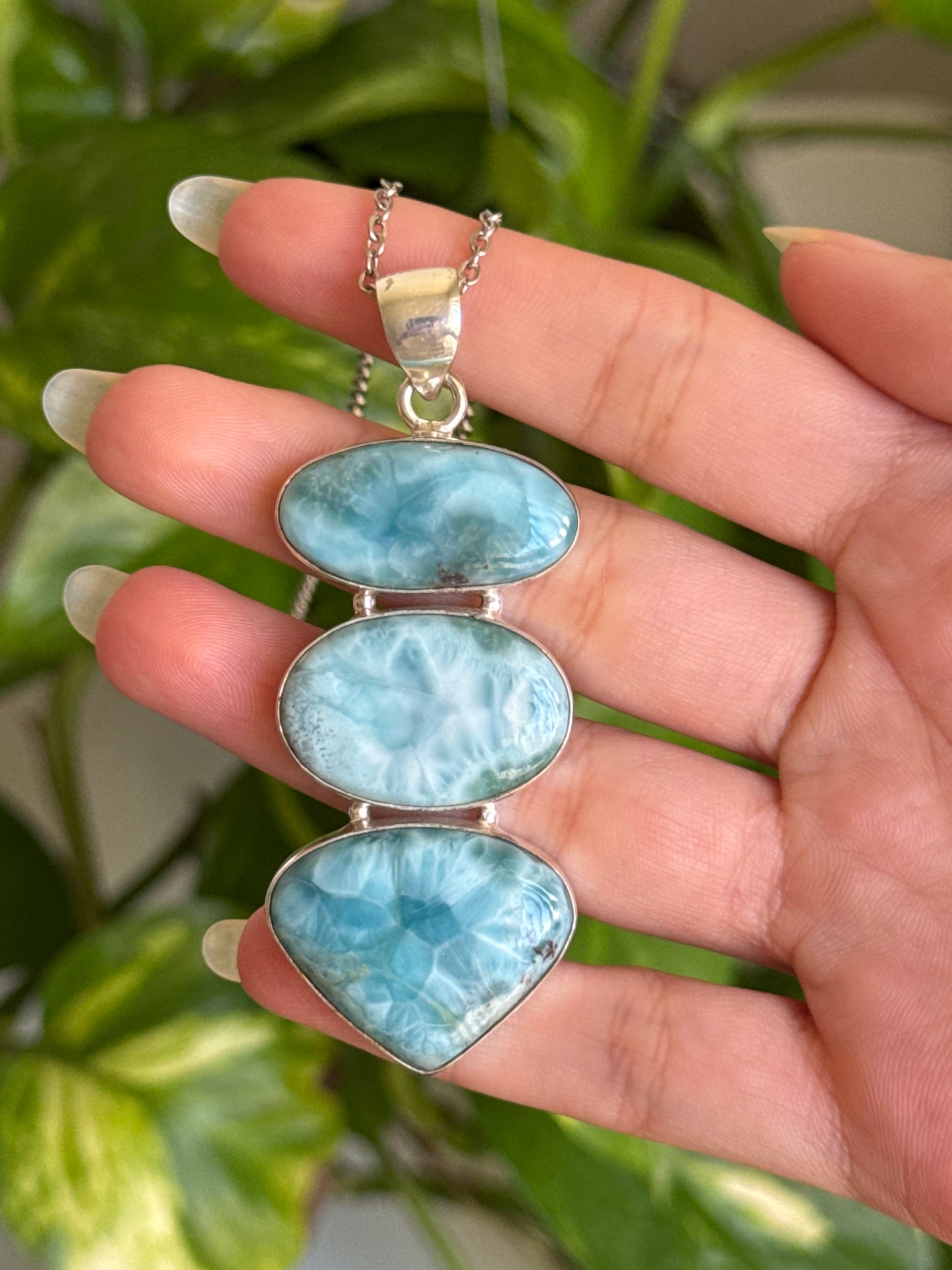 High Grade Larimar Statement 925 Sterling Silver Necklace