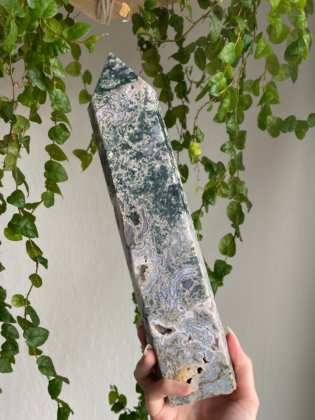 XXL Druzy Moss Agate X Amethyst Tower (11.5” & 3.1lbs)