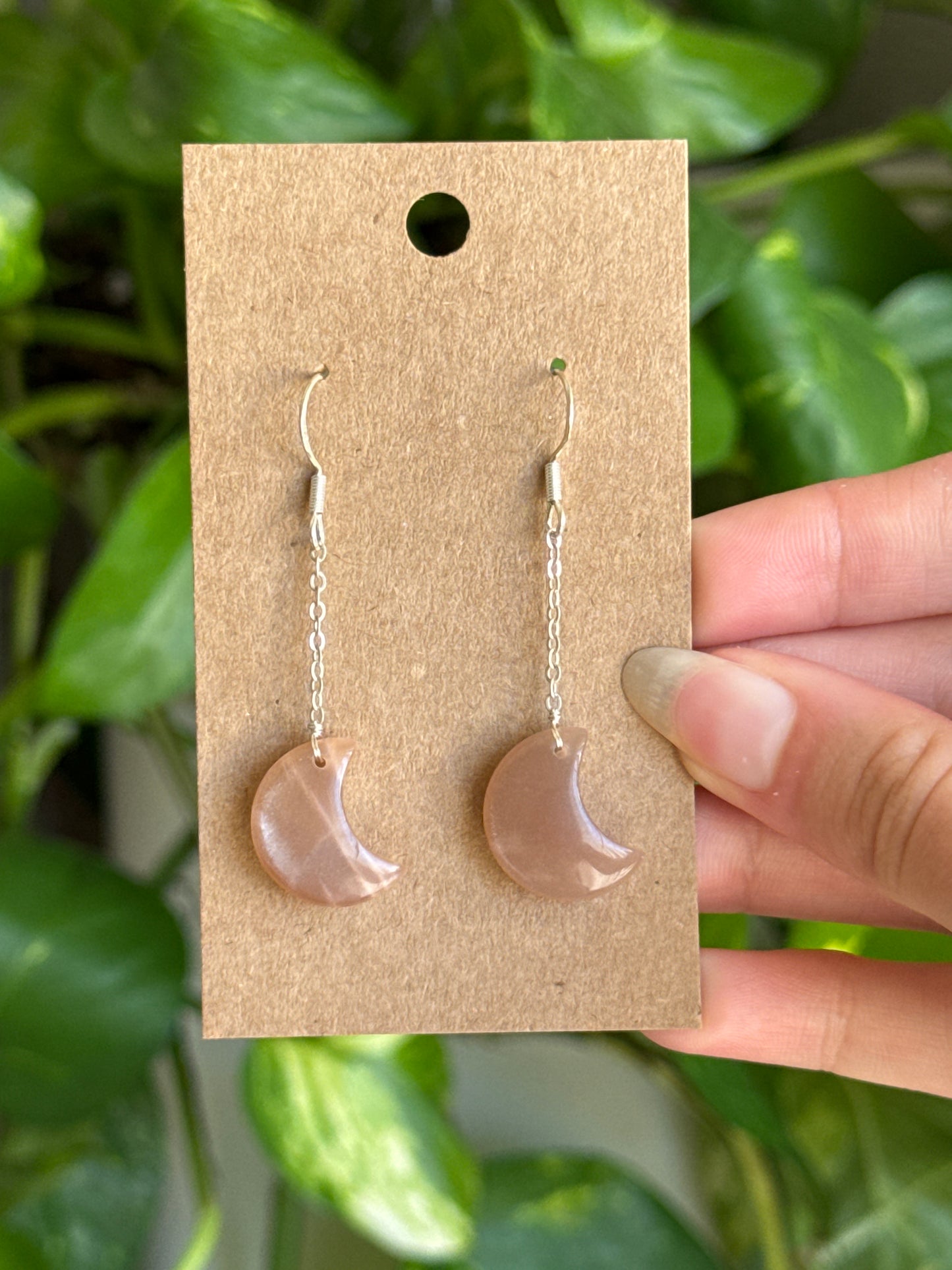 Peach Moonstone Moon Earrings