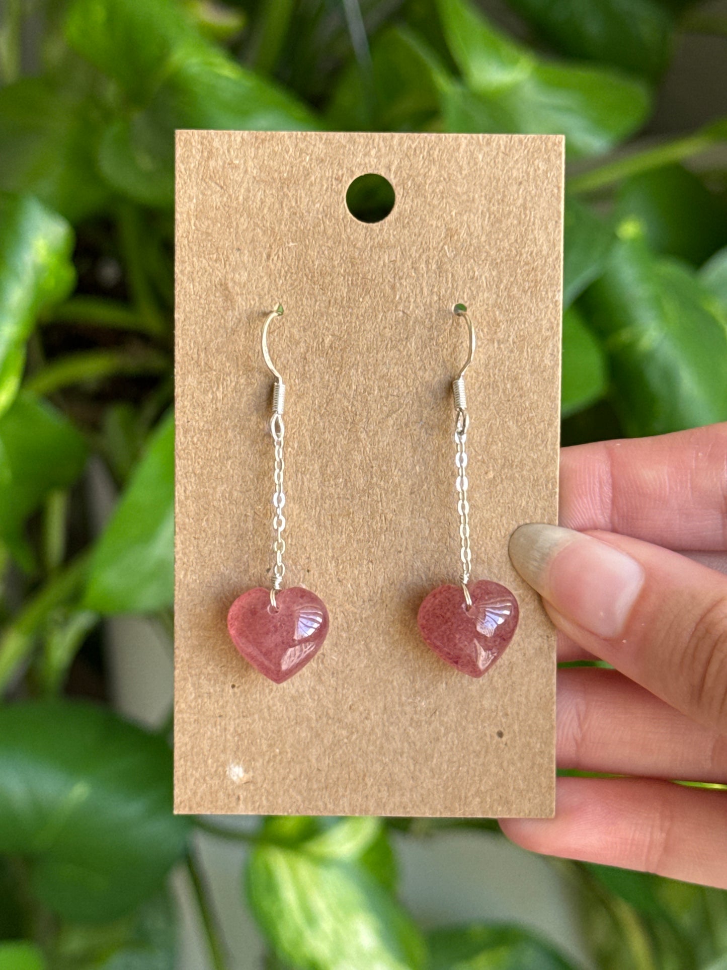 Strawberry Quartz Heart Earrings