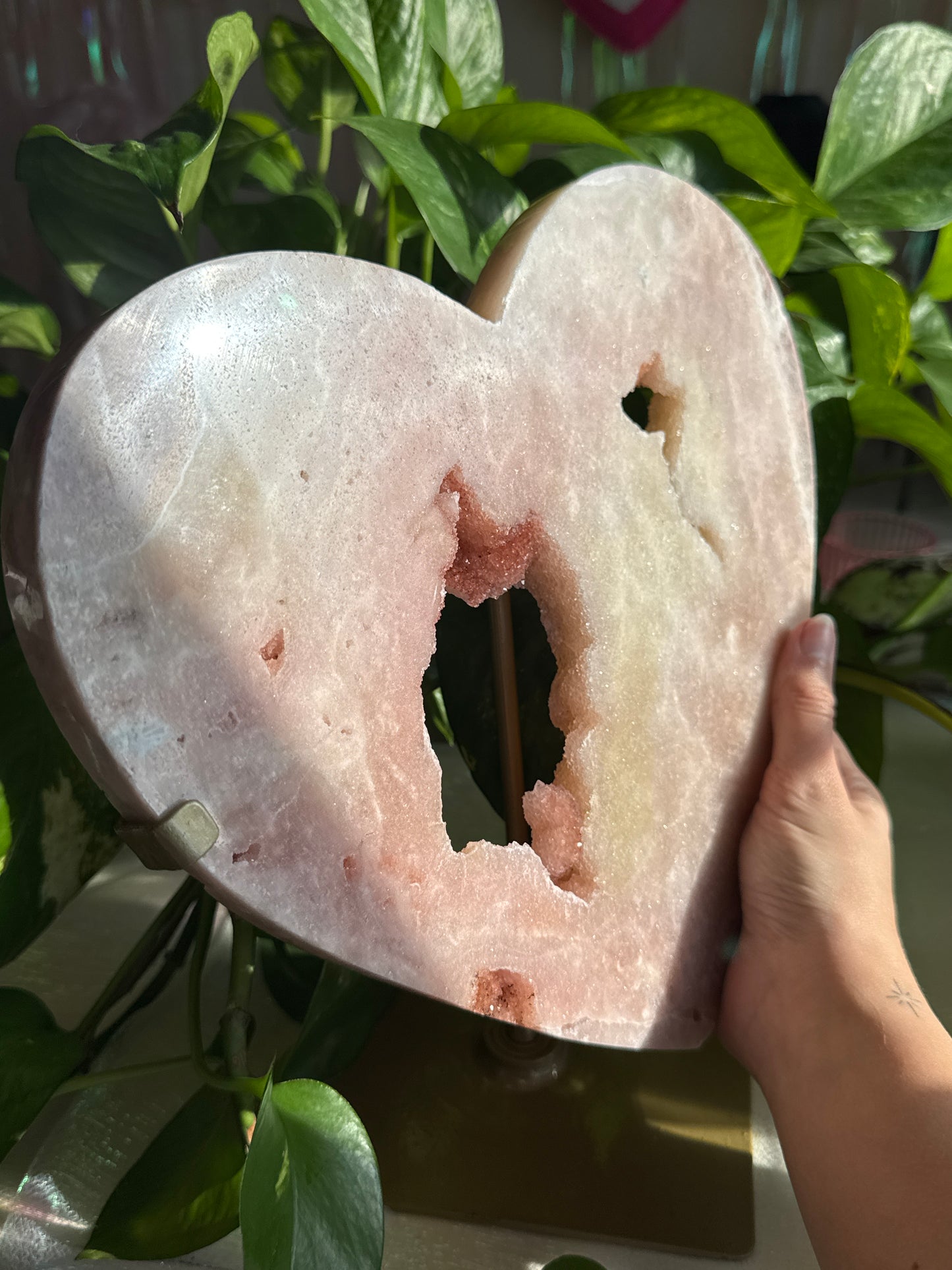 Statement XL Pink Amethyst Portal Druzy Heart on Spinning Stand
