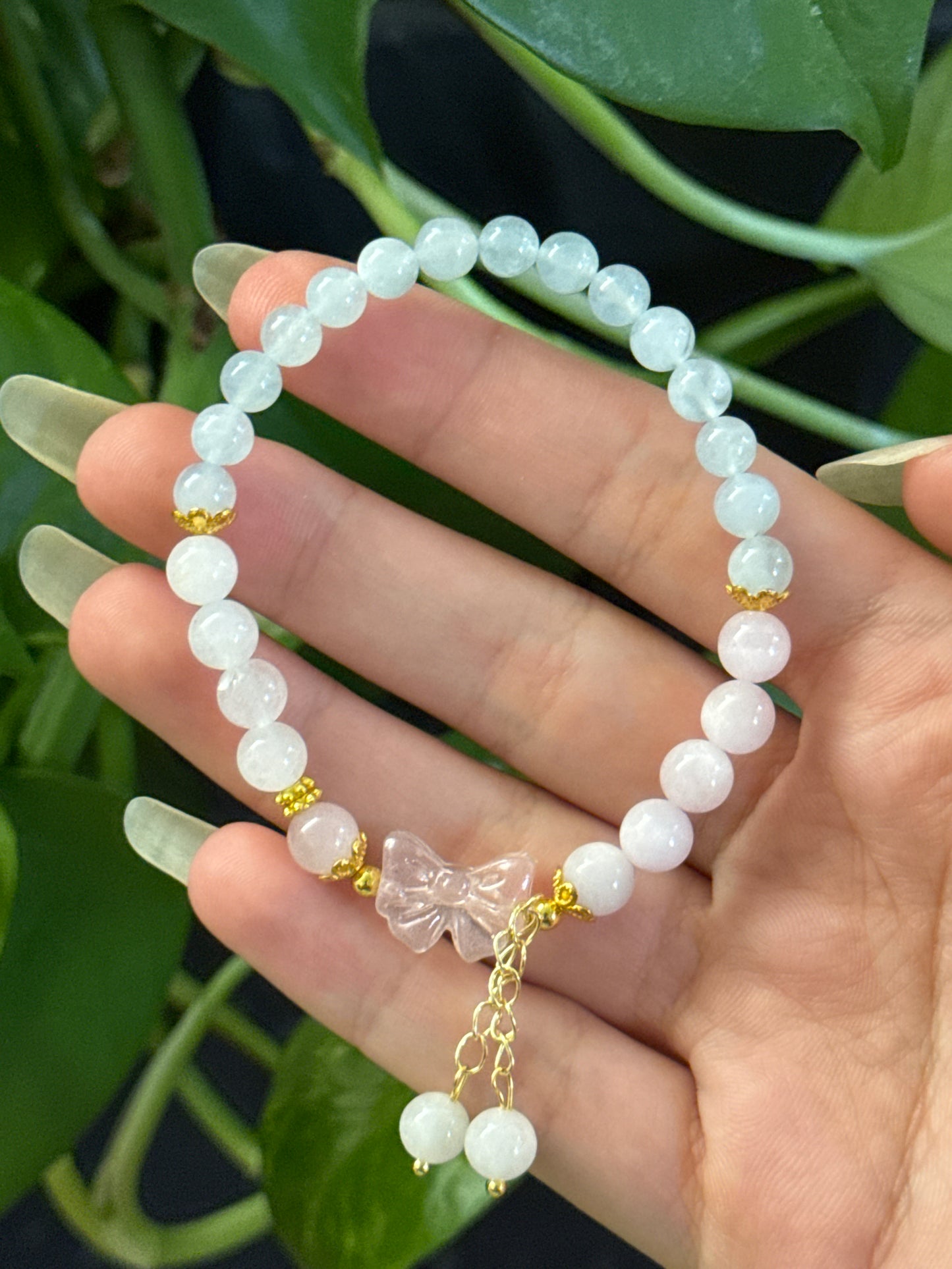 Moon Stone, Kunzite, & Aquamarine & Rose Quartz Bow Bracelet