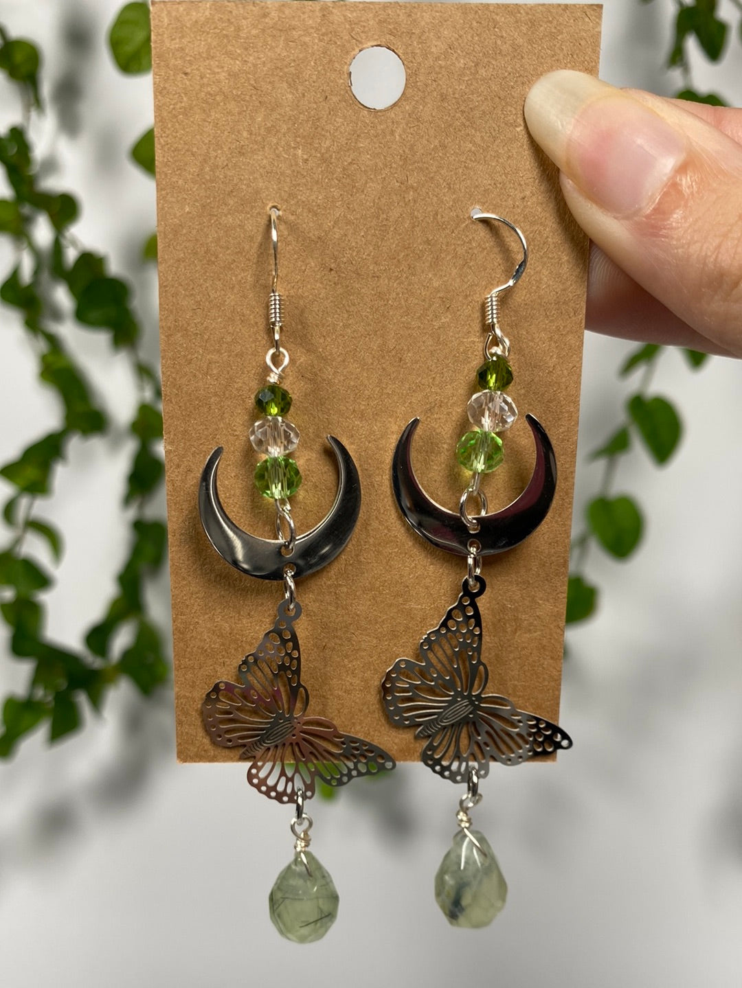 Prehnite Luna Butterfly Earrings