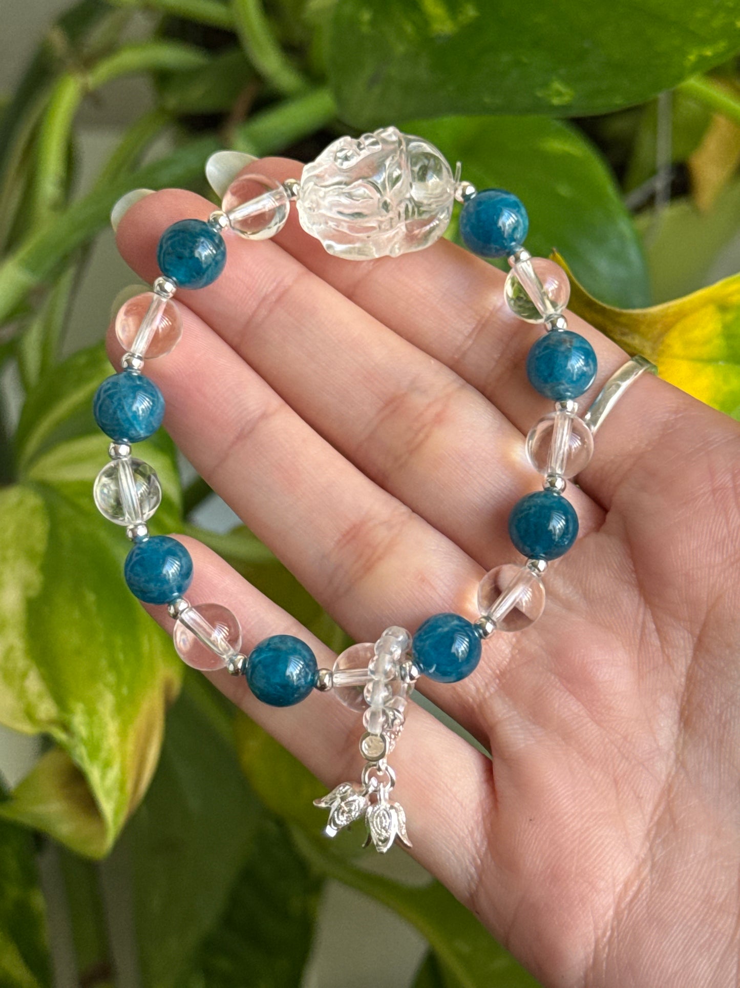 Blue Apatite & Clear Quartz Sleeping Fox Bracelet