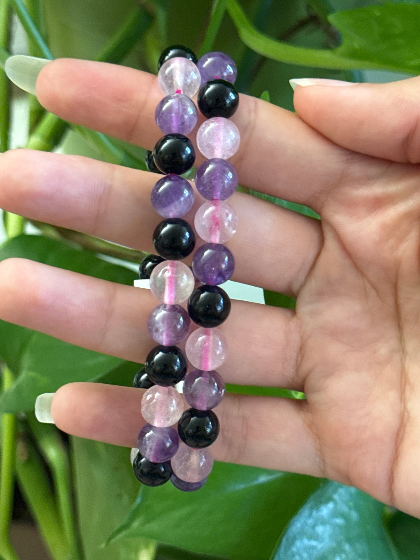 Amethyst & Rose Quartz & Obsidian Bracelet