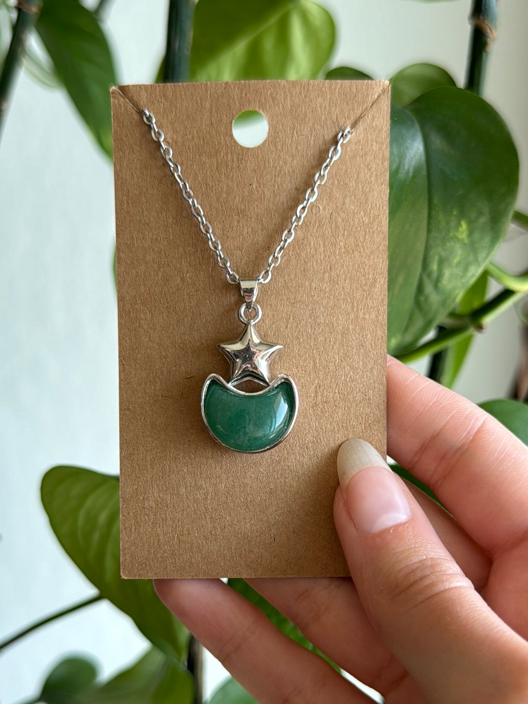 Green Aventurine Moon & Star Necklace