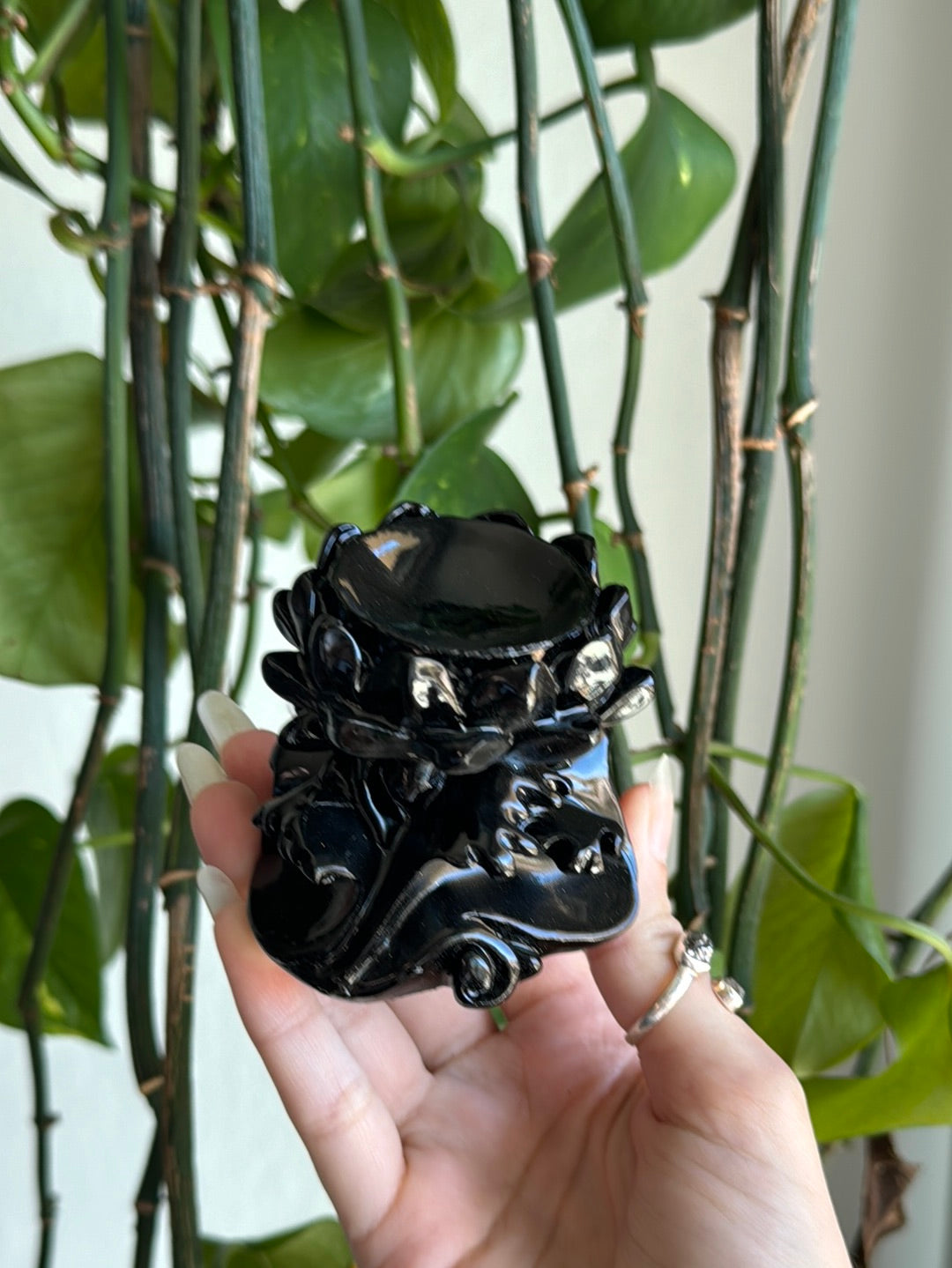 Black Wood Lotus Sphere Stand Large