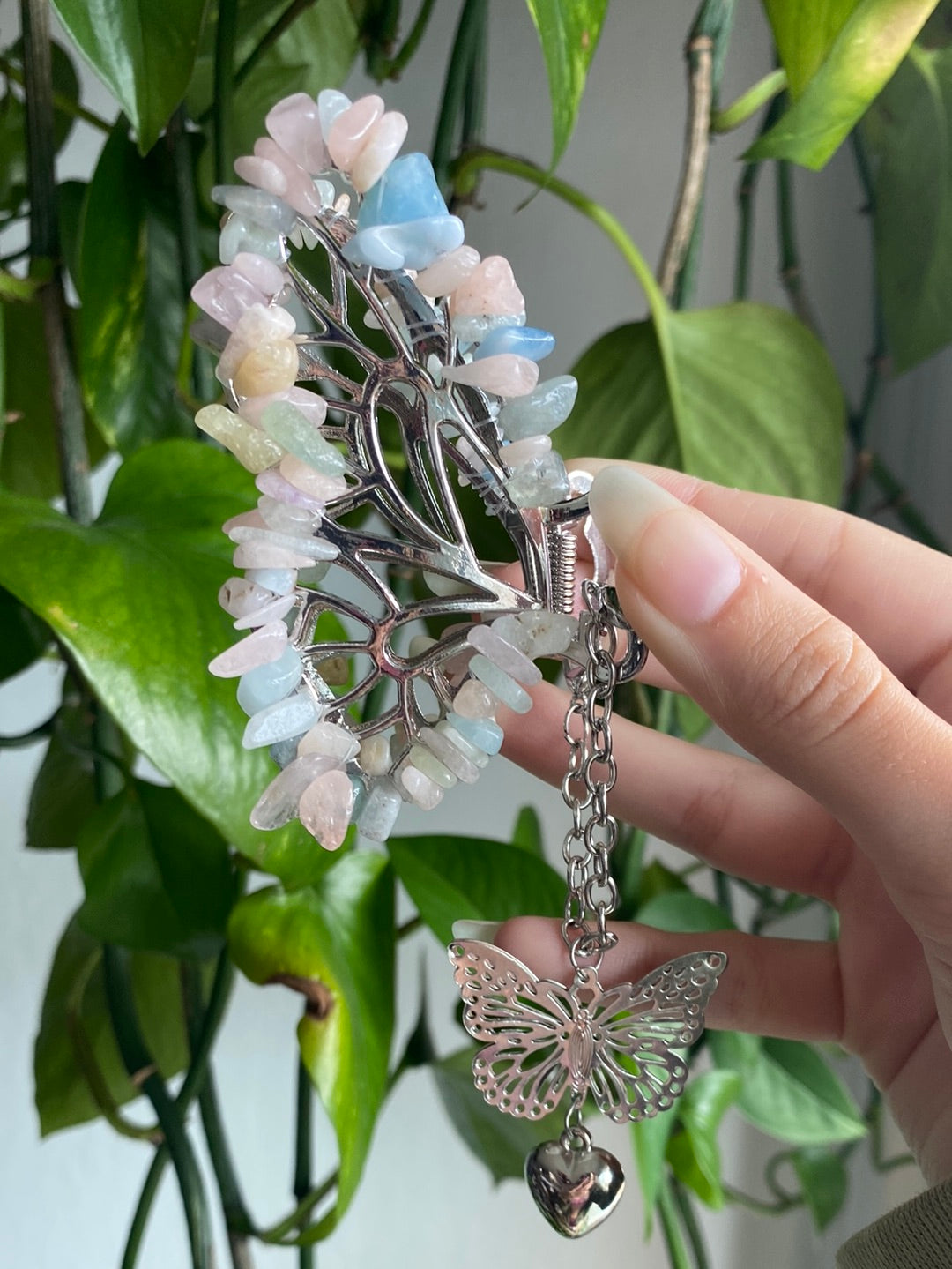 Morganite & Aquamarine Butterfly Hair Clip