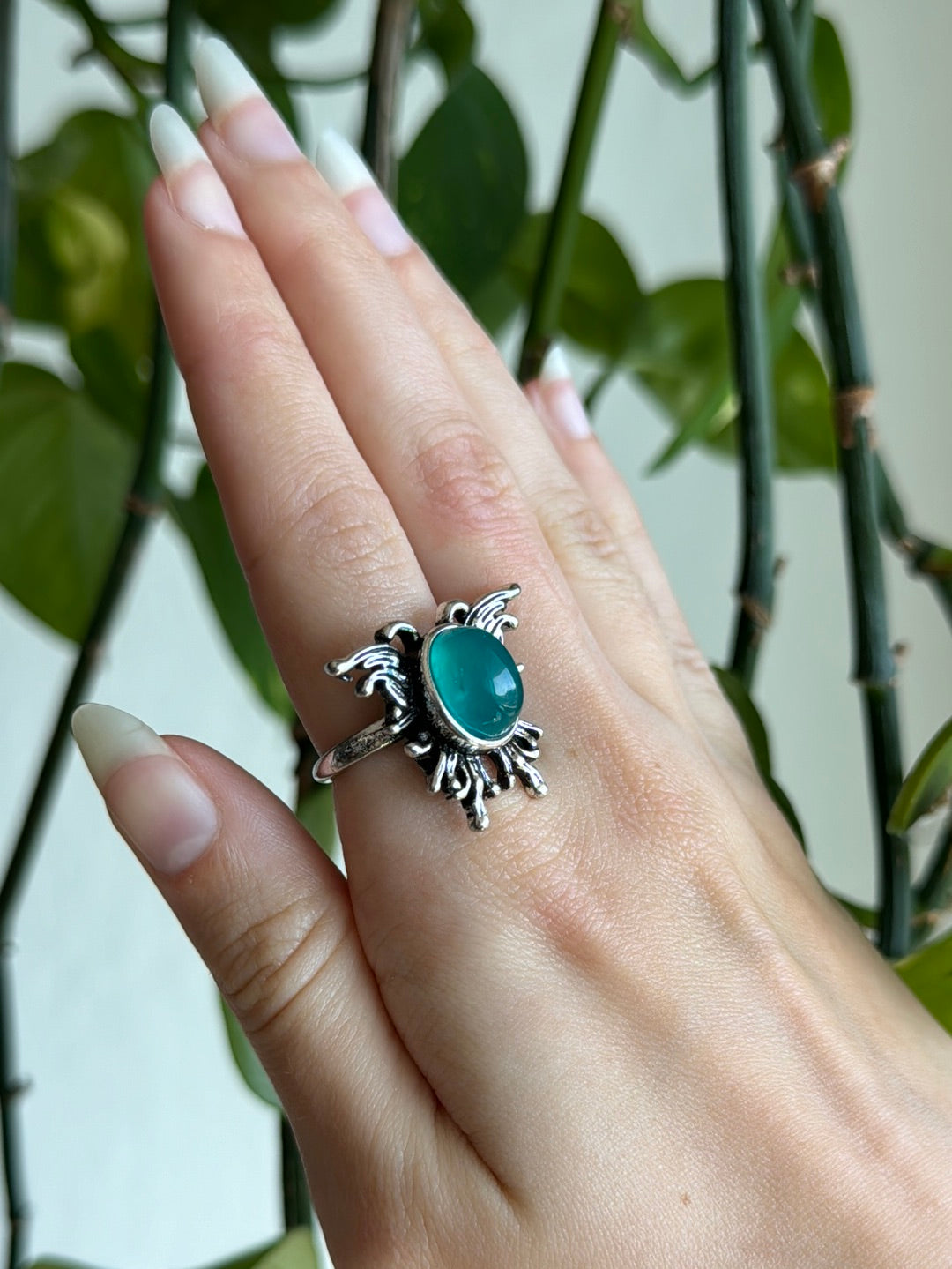 Ice Amazonite Butterfly Adjustable Ring