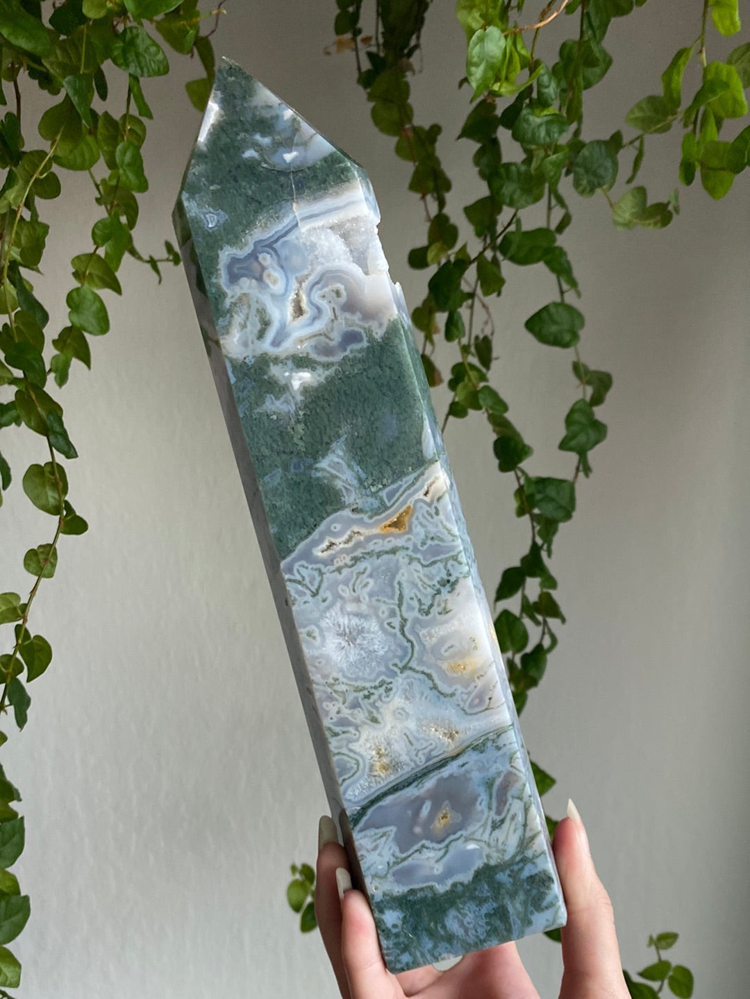 XL Druzy High Quality Moss Agate Tower (11” & 3.2lbs)
