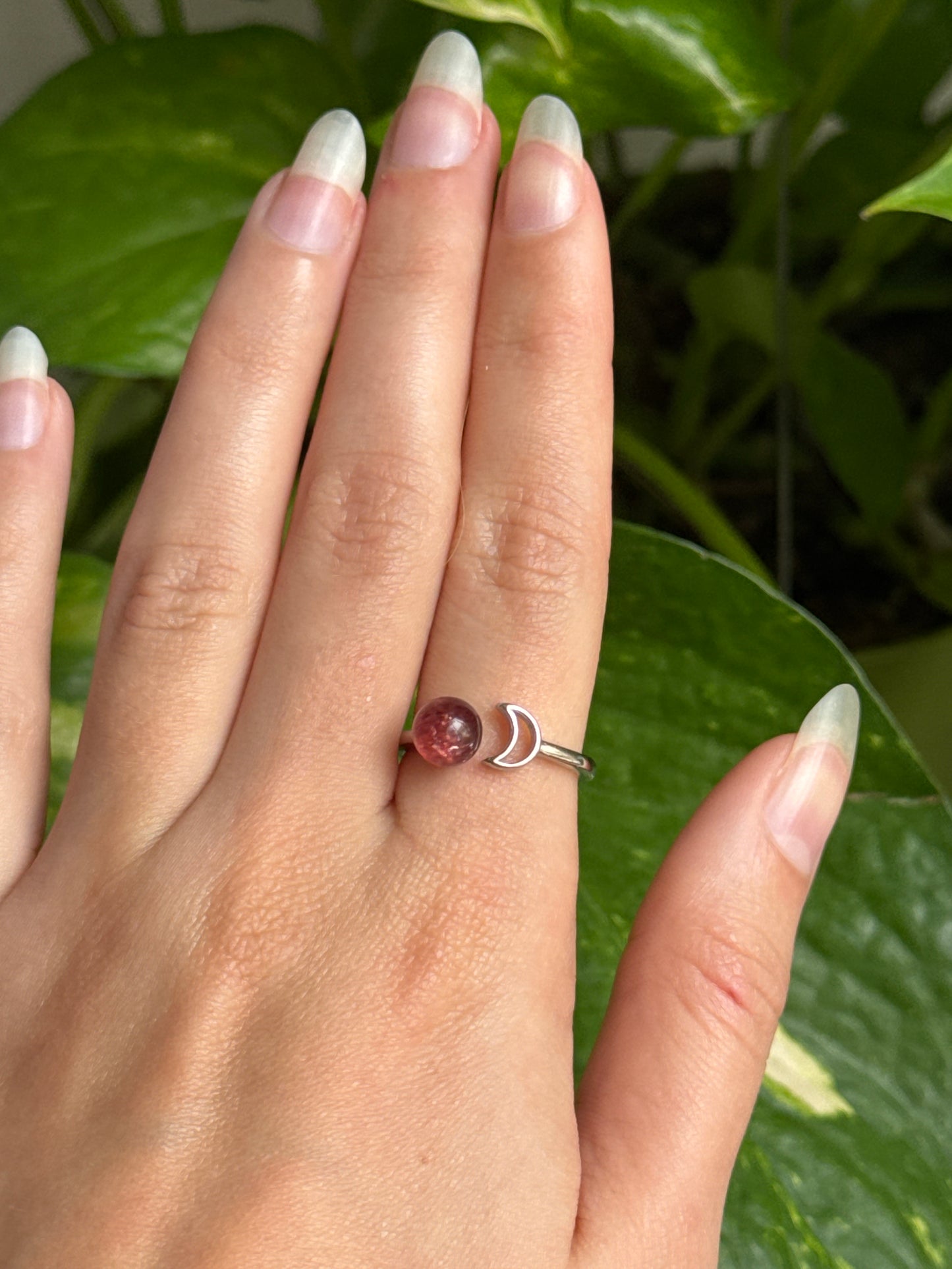 Strawberry Quartz Moon Adjustable Ring