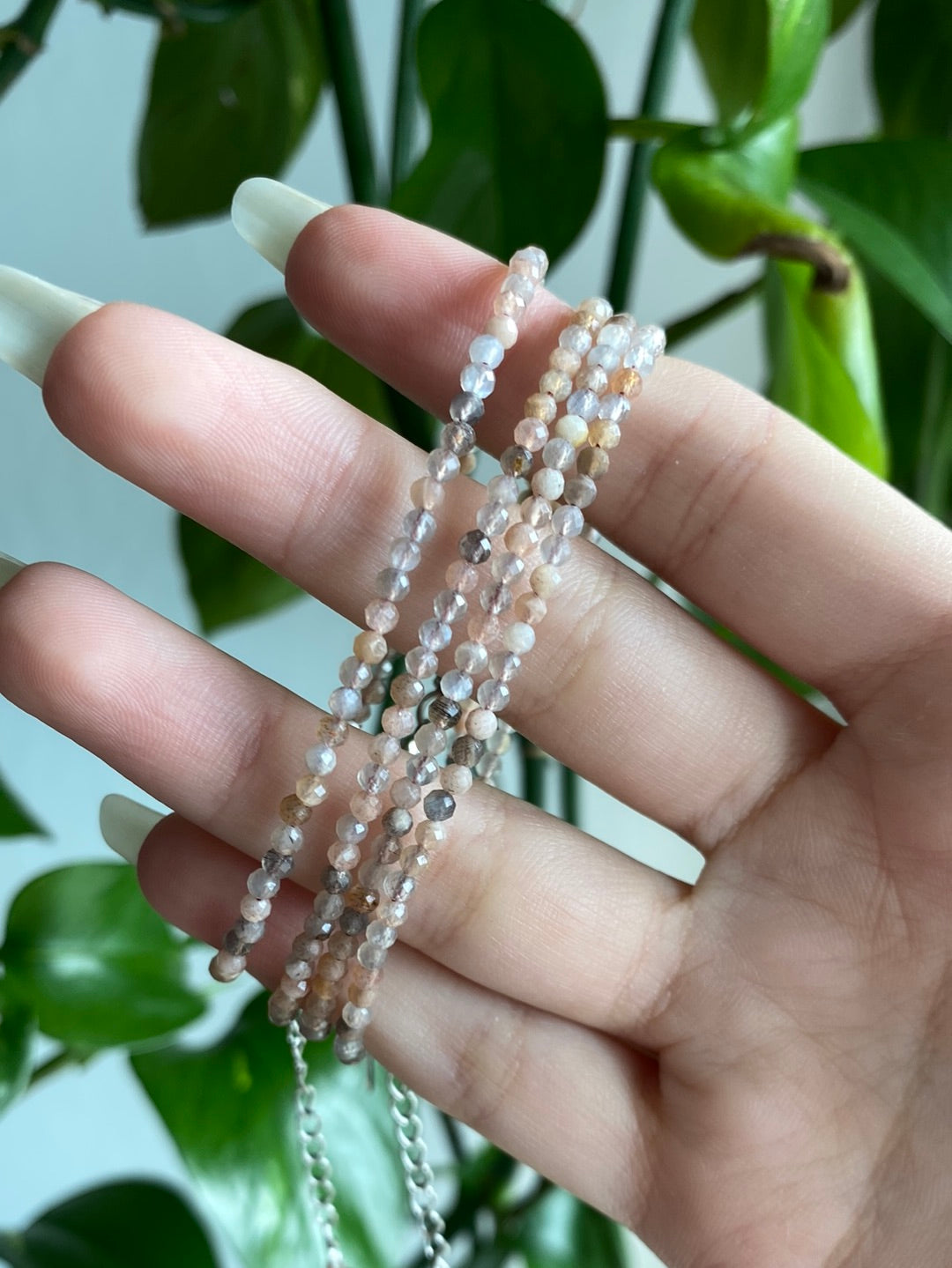 Peach Moonstone Adjustable Dainty Faceted Bracelet
