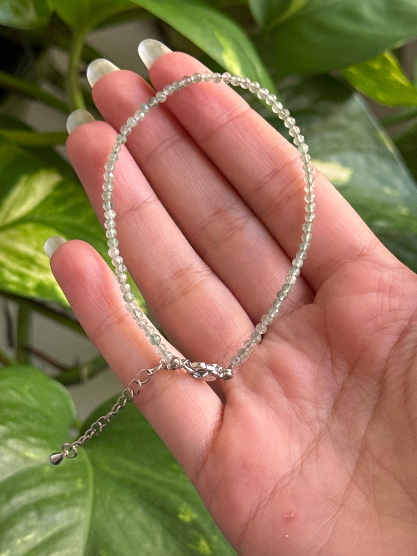 Green Strawberry Quartz Adjustable Dainty Faceted Bracelet