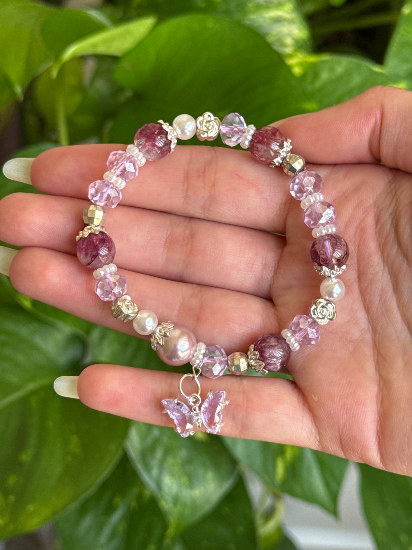 Purple Dyed Quartz Butterfly Bracelet