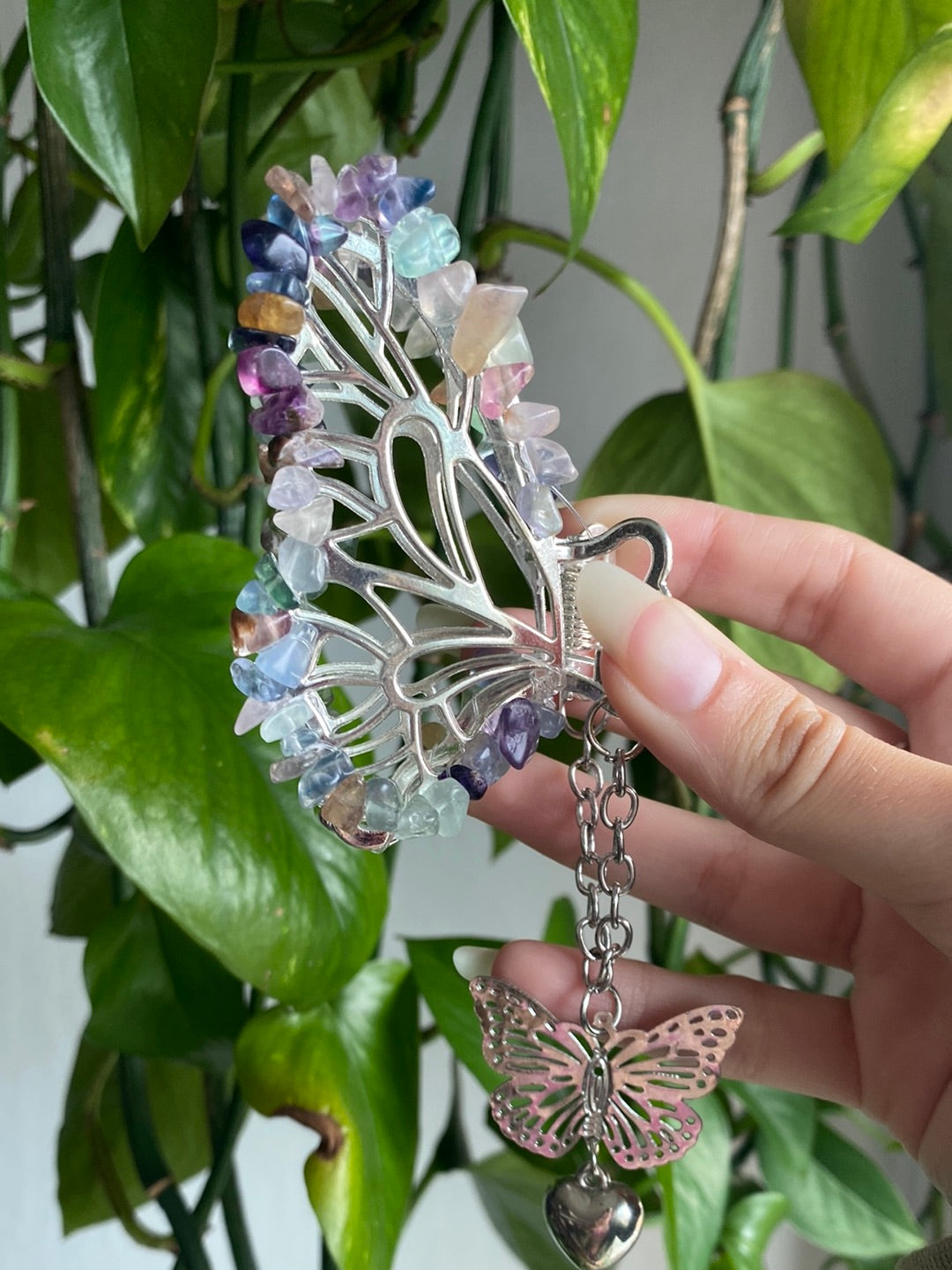 Rainbow Fluorite Butterfly Hair Clip