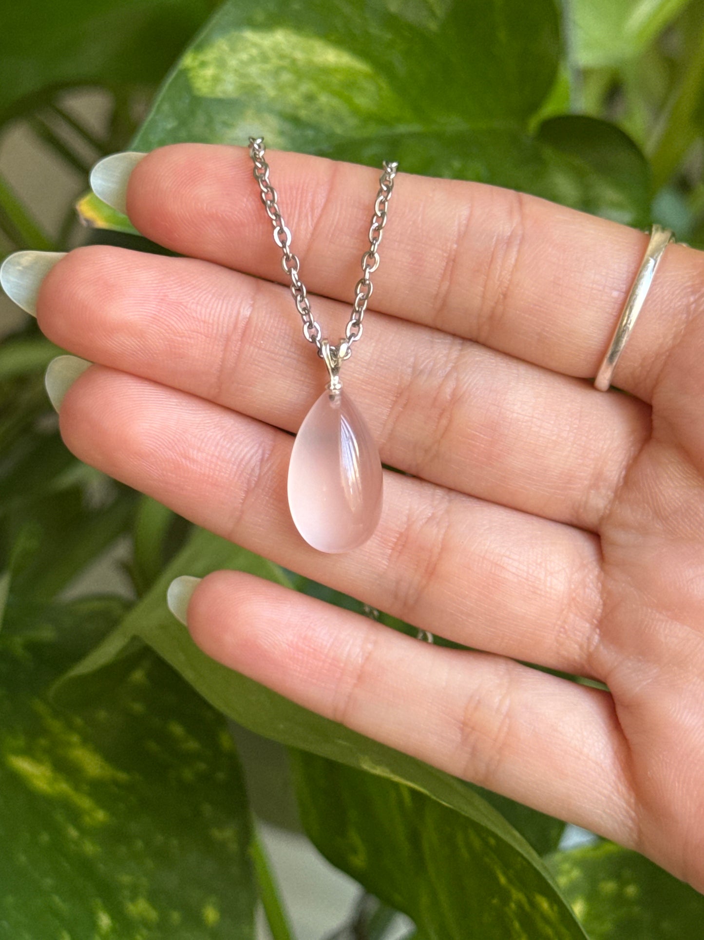 Rose Quartz Teardrop 925 Sterling Silver Necklace