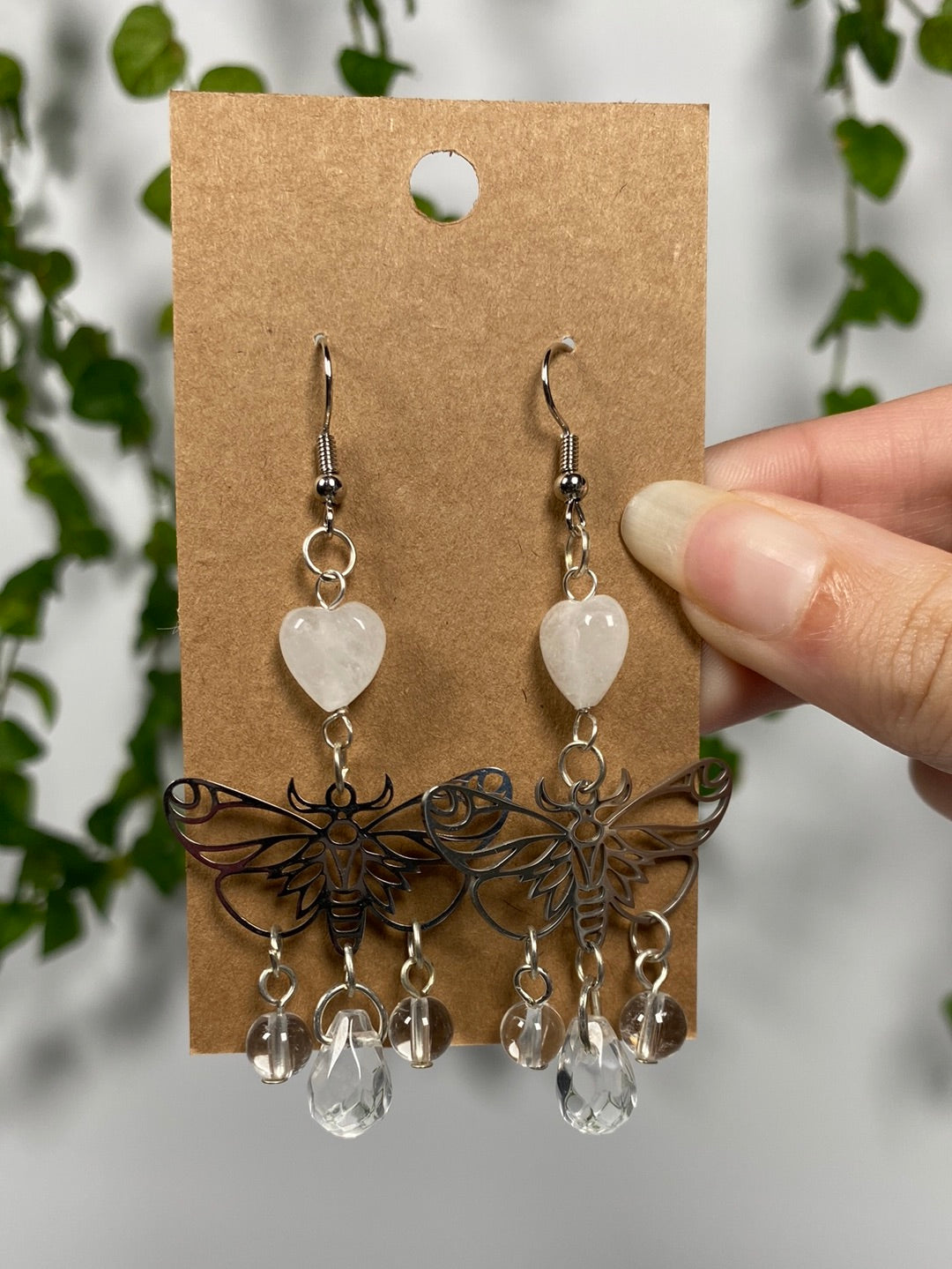 Clear Quartz Luna Moth Earrings