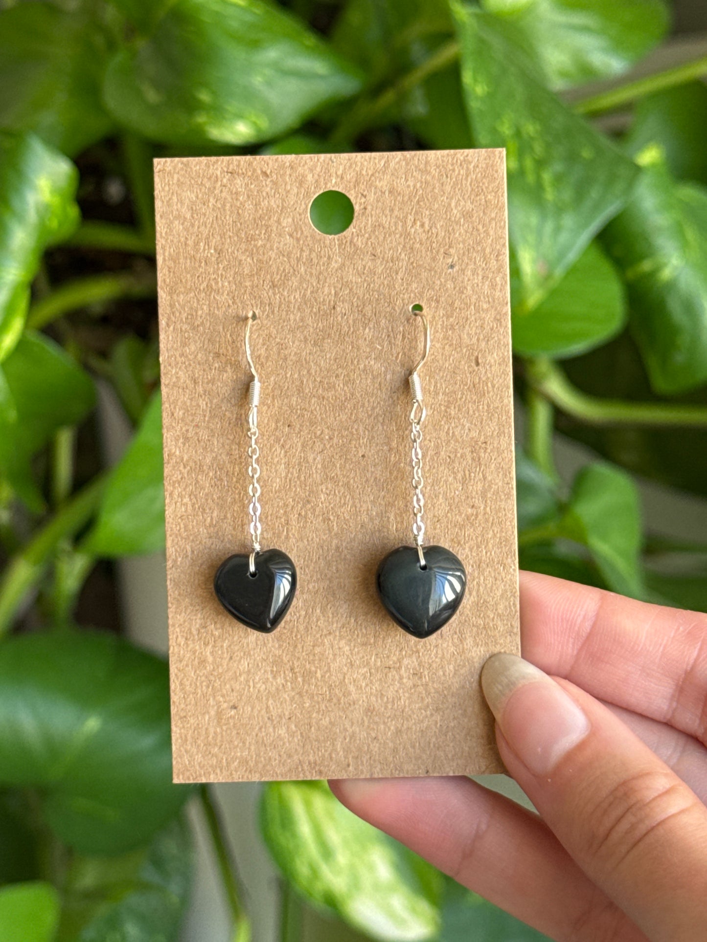 Obsidian Heart Earrings