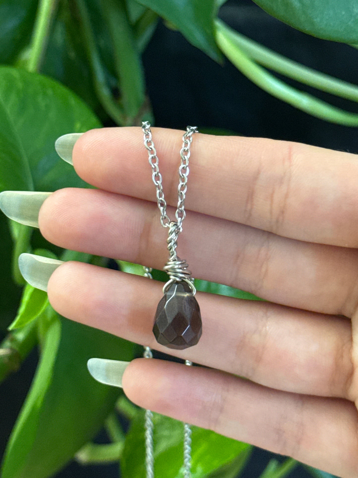 Smoky Quartz Faceted Teardrop Necklace