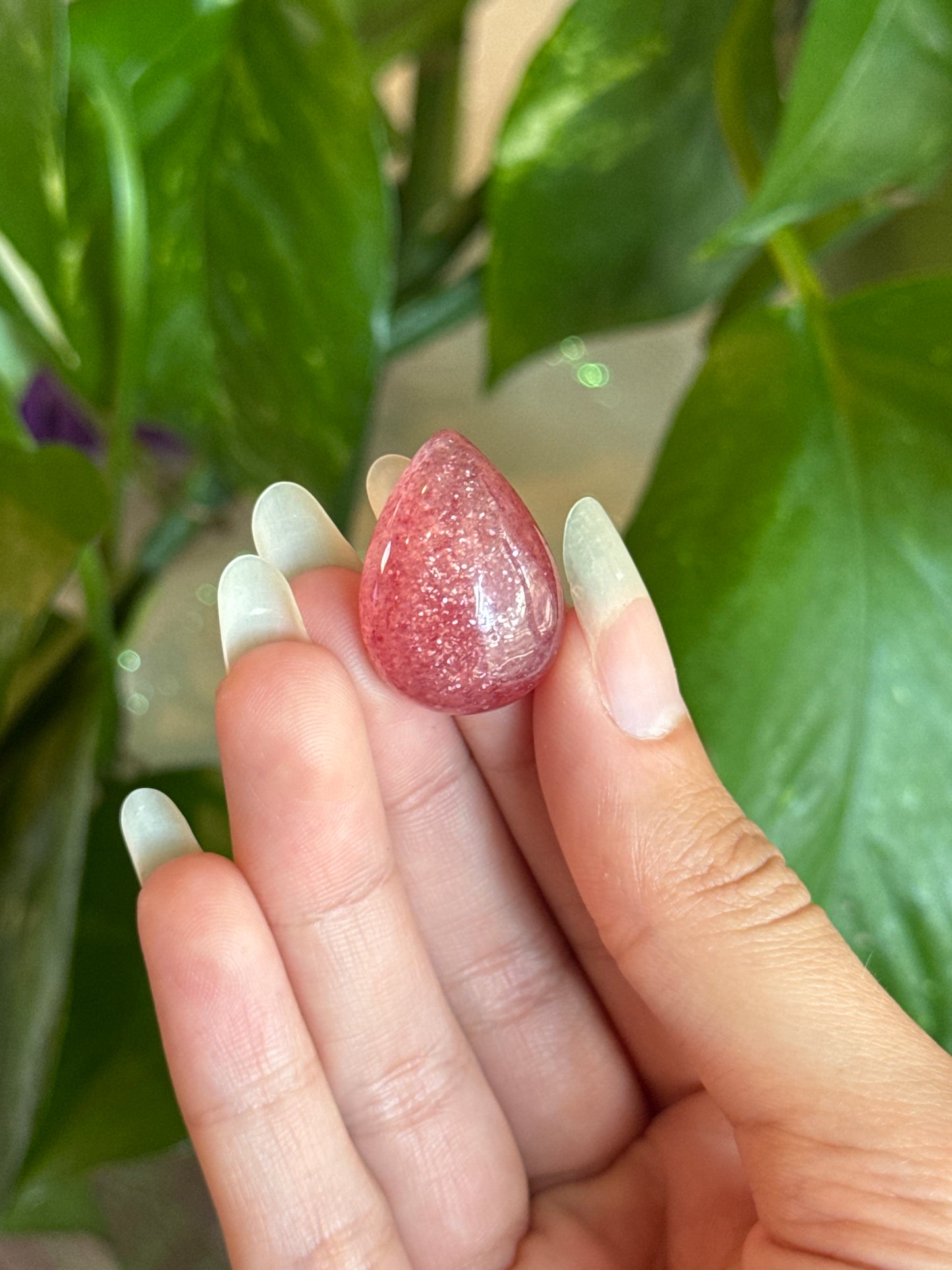 Glittery Strawberry Quartz Teardrop