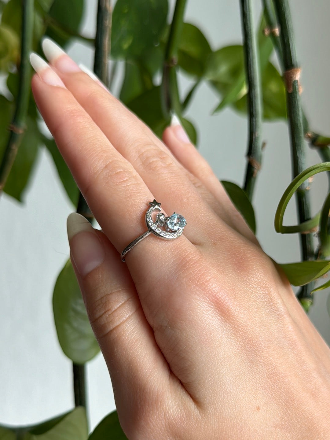 Blue Topaz Bunny Moon Adjustable Ring