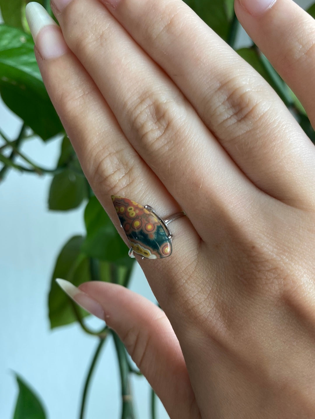Orbicular Ocean Jasper 925 Silver Ajustable Ring D