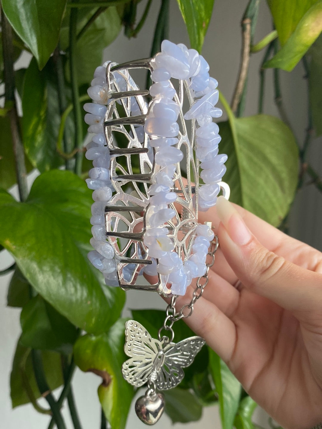 Blue Lace & Blue Chalcedony Butterfly Hair Clip