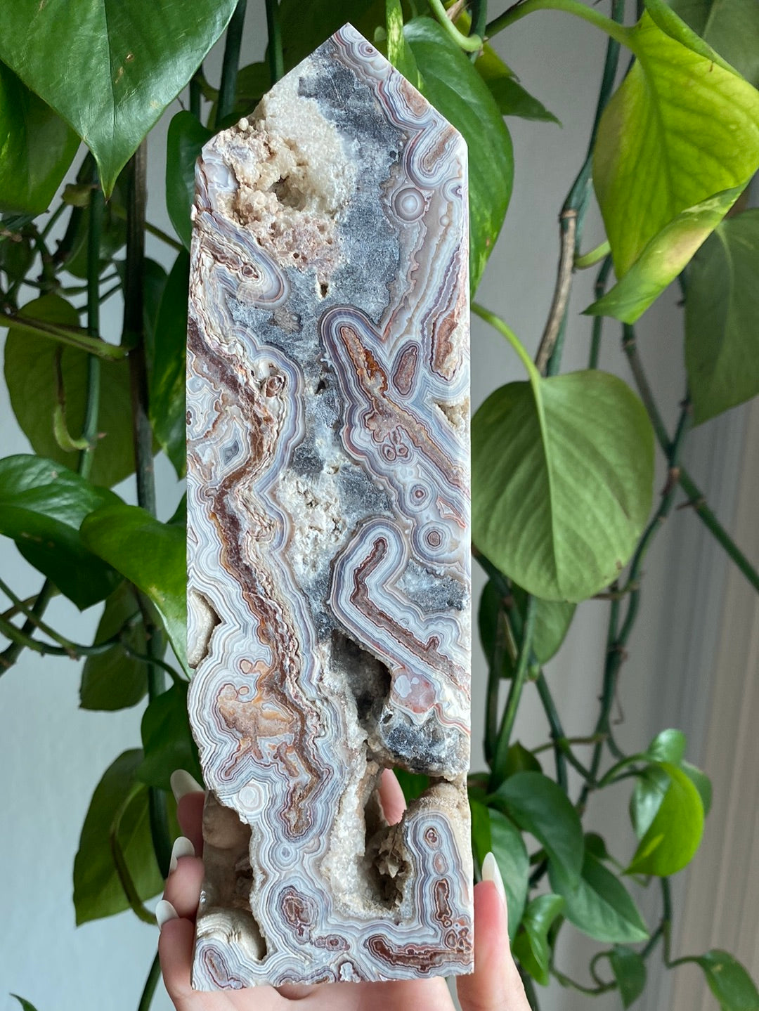 XL Mexican Crazy Lace Agate Tower With Druzy