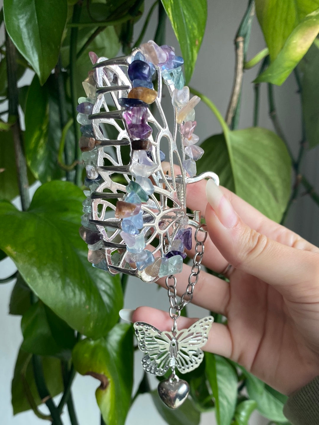 Rainbow Fluorite Butterfly Hair Clip