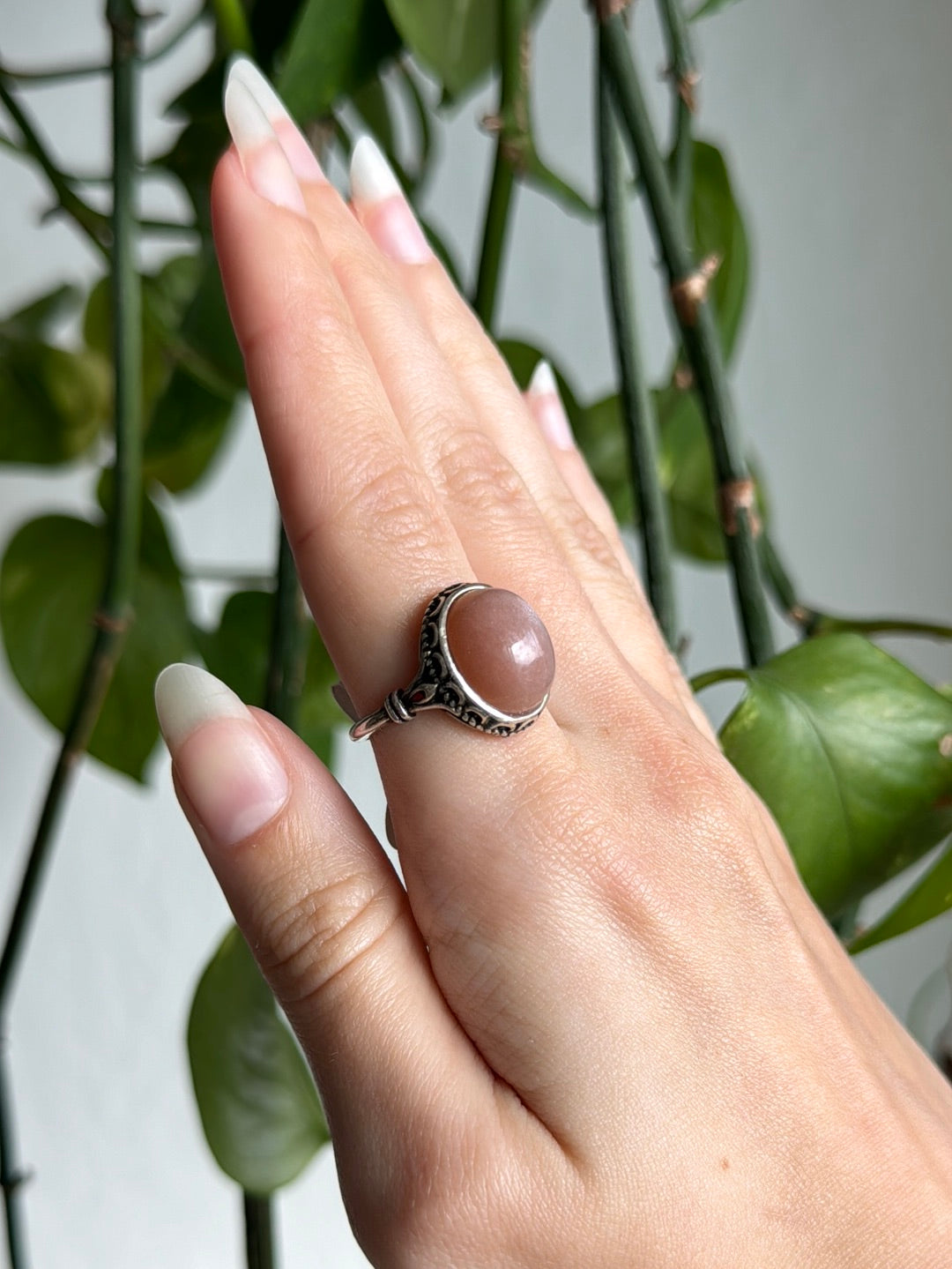 Peach Moonstone & Sunstone Adjustable Ring A