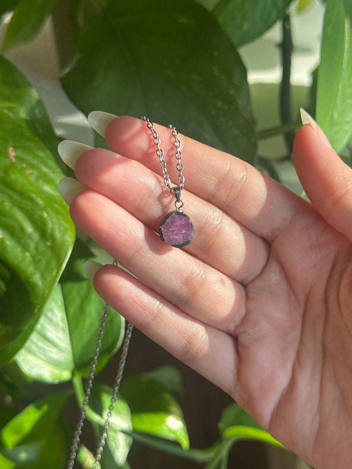 Watermelon Tourmaline Slice 925 Sterling Silver Necklace