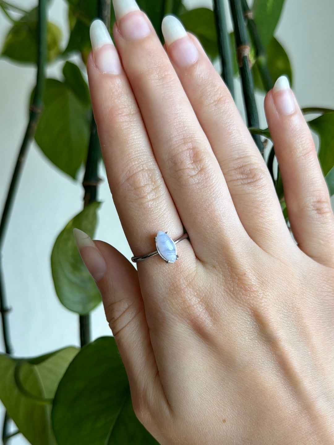 Blue Lace Agate Dainty Adjustable Ring