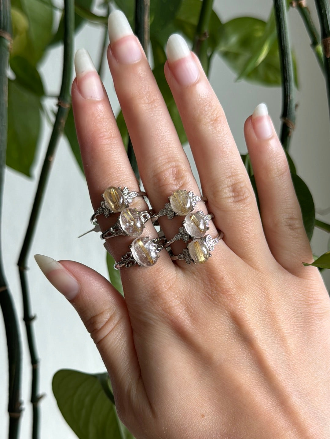 Gold Rutile in Quartz Adjustable Ring