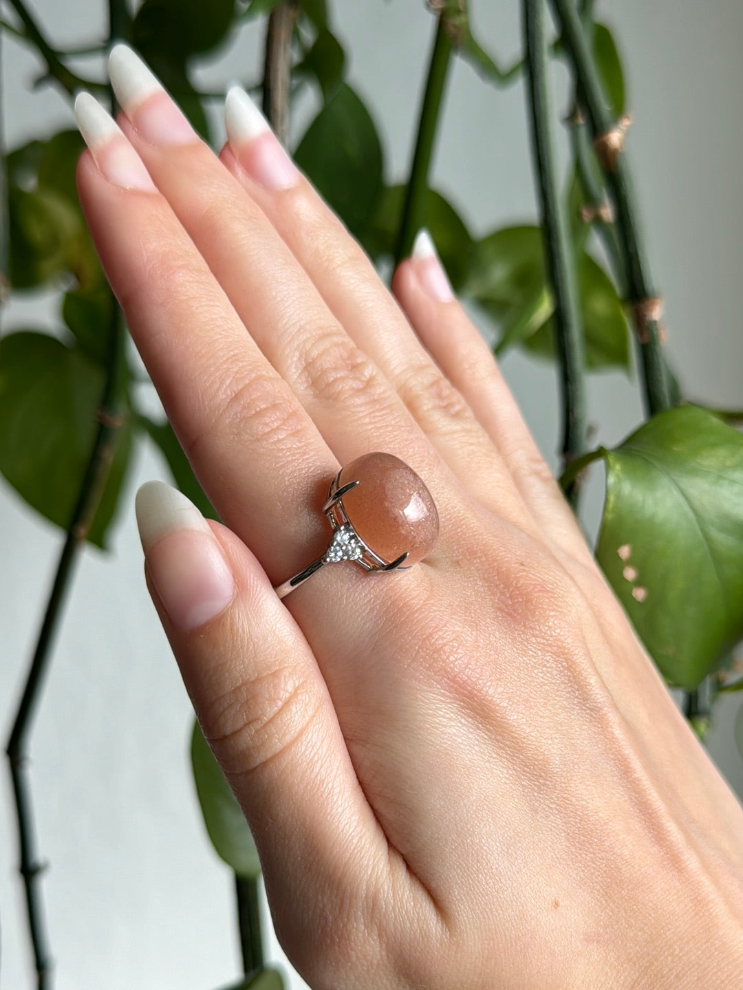 Peach Moonstone & Sunstone Adjustable Ring B