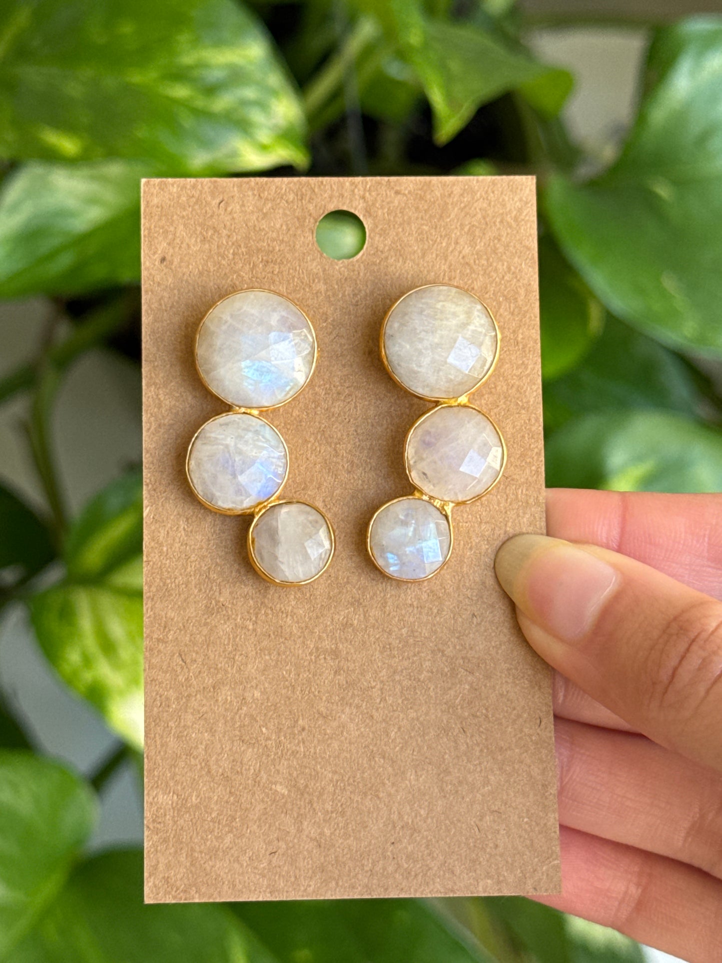 Flashy Rainbow Moonstone 925 Gold Vermeil Earrings