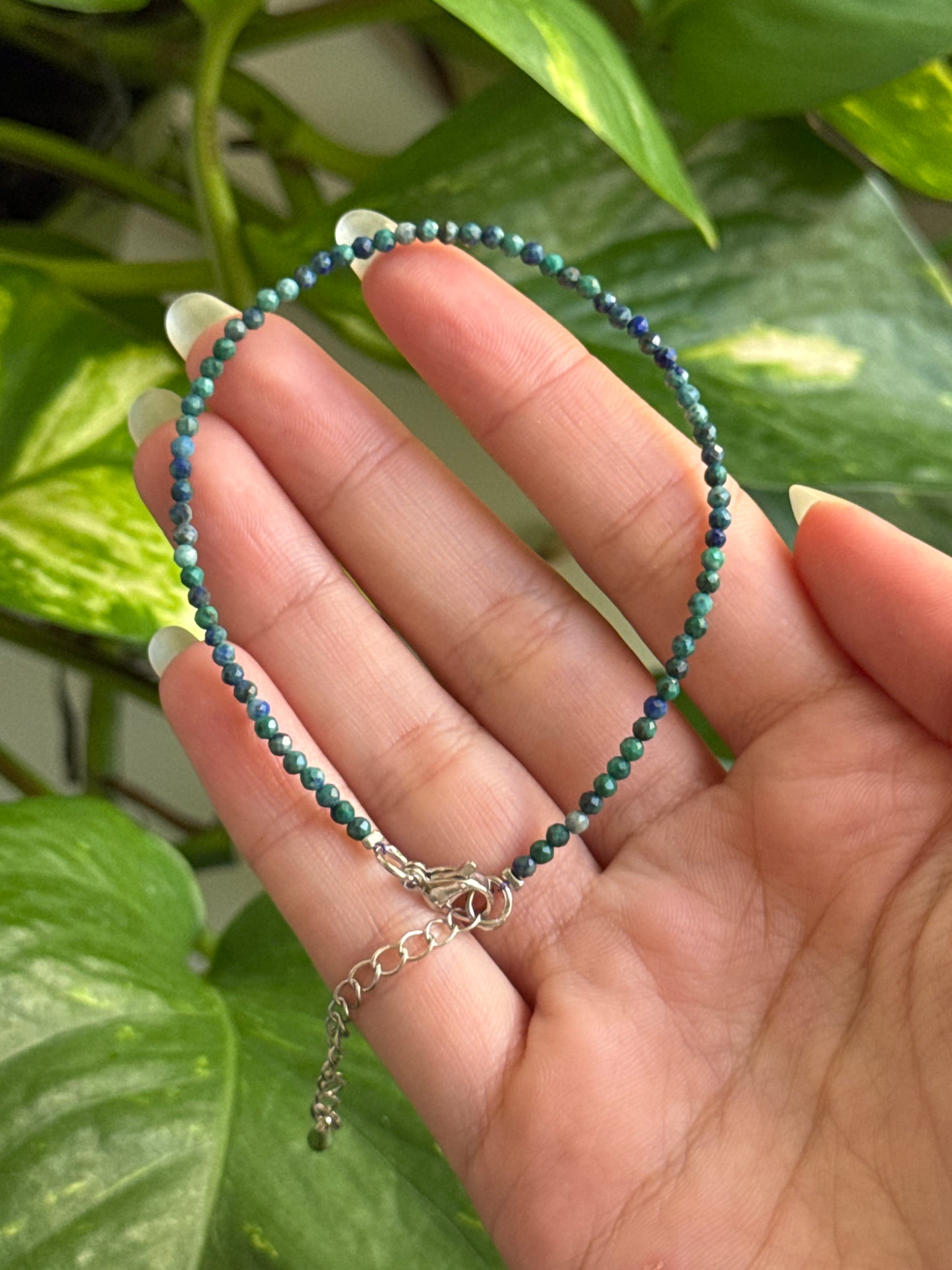 Malachite & Azurite Adjustable Dainty Faceted Bracelet