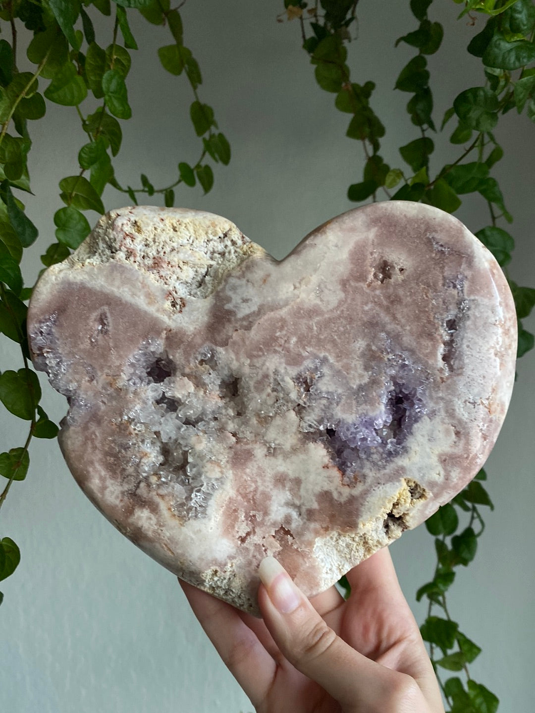 XL Pink Amethyst & Amethyst Druzy Heart (7” & 2.3lbs)