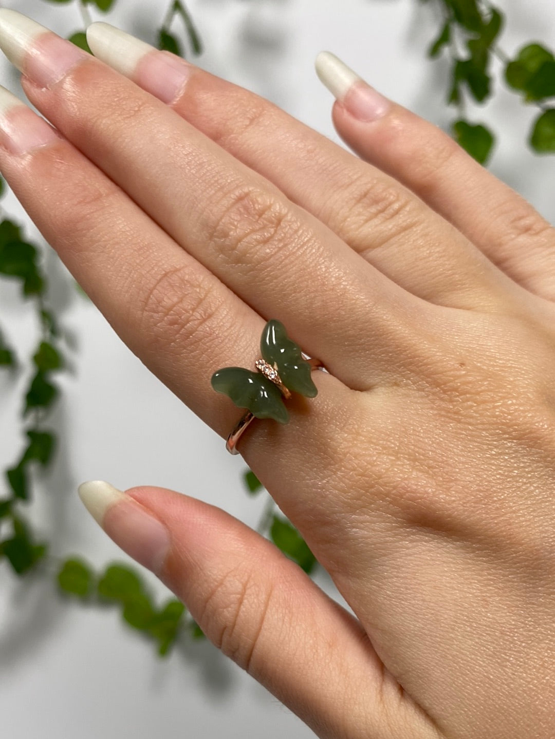 Jade Butterfly Adjustable Ring