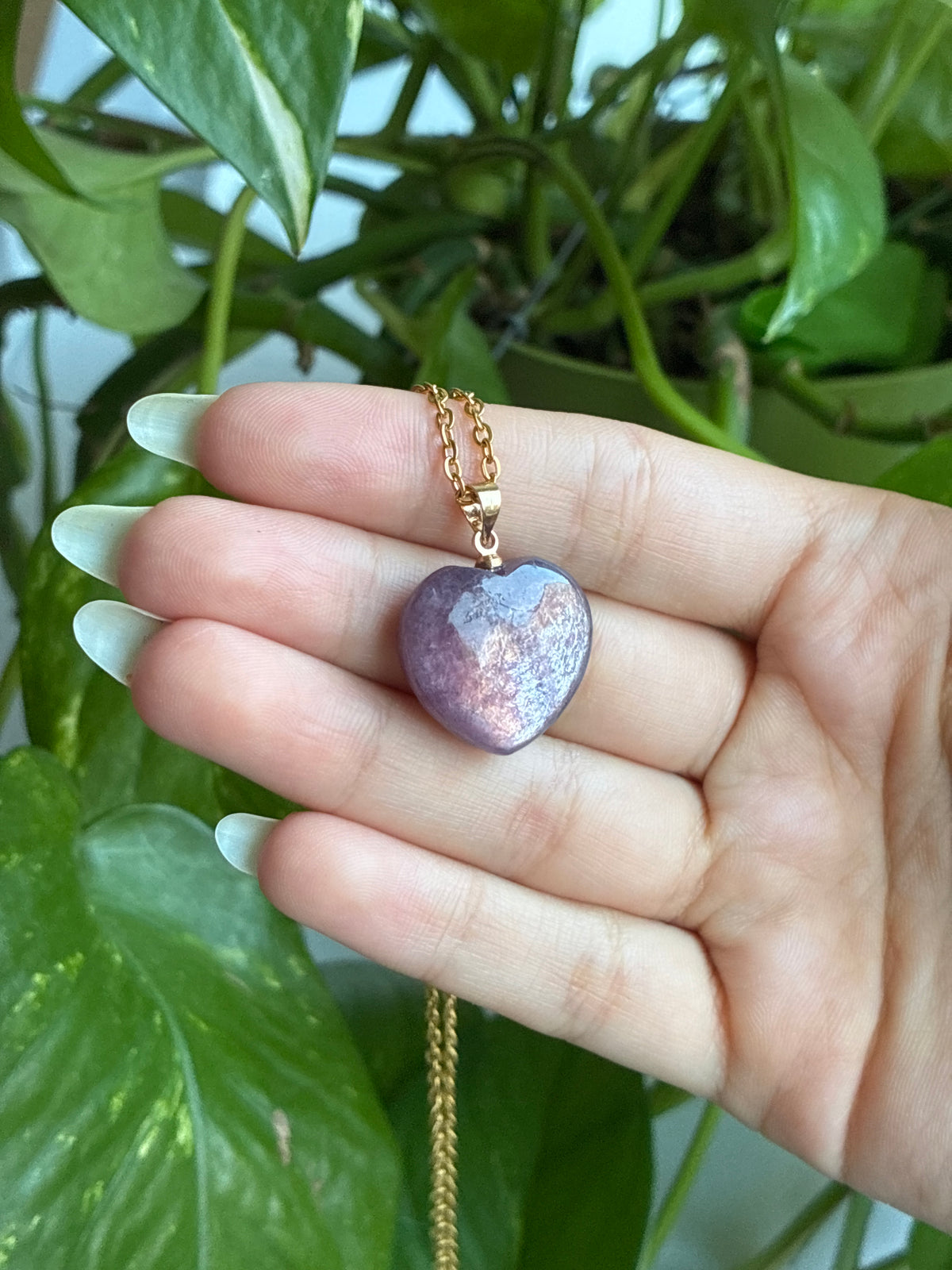 Super Flashy Purple Mica Heart Gold Necklace