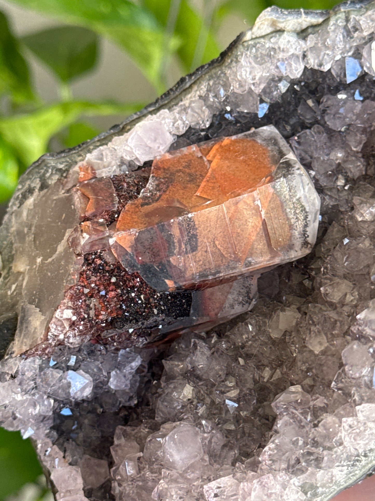 Large Unique Amethyst & Calcite & Hematite Cluster