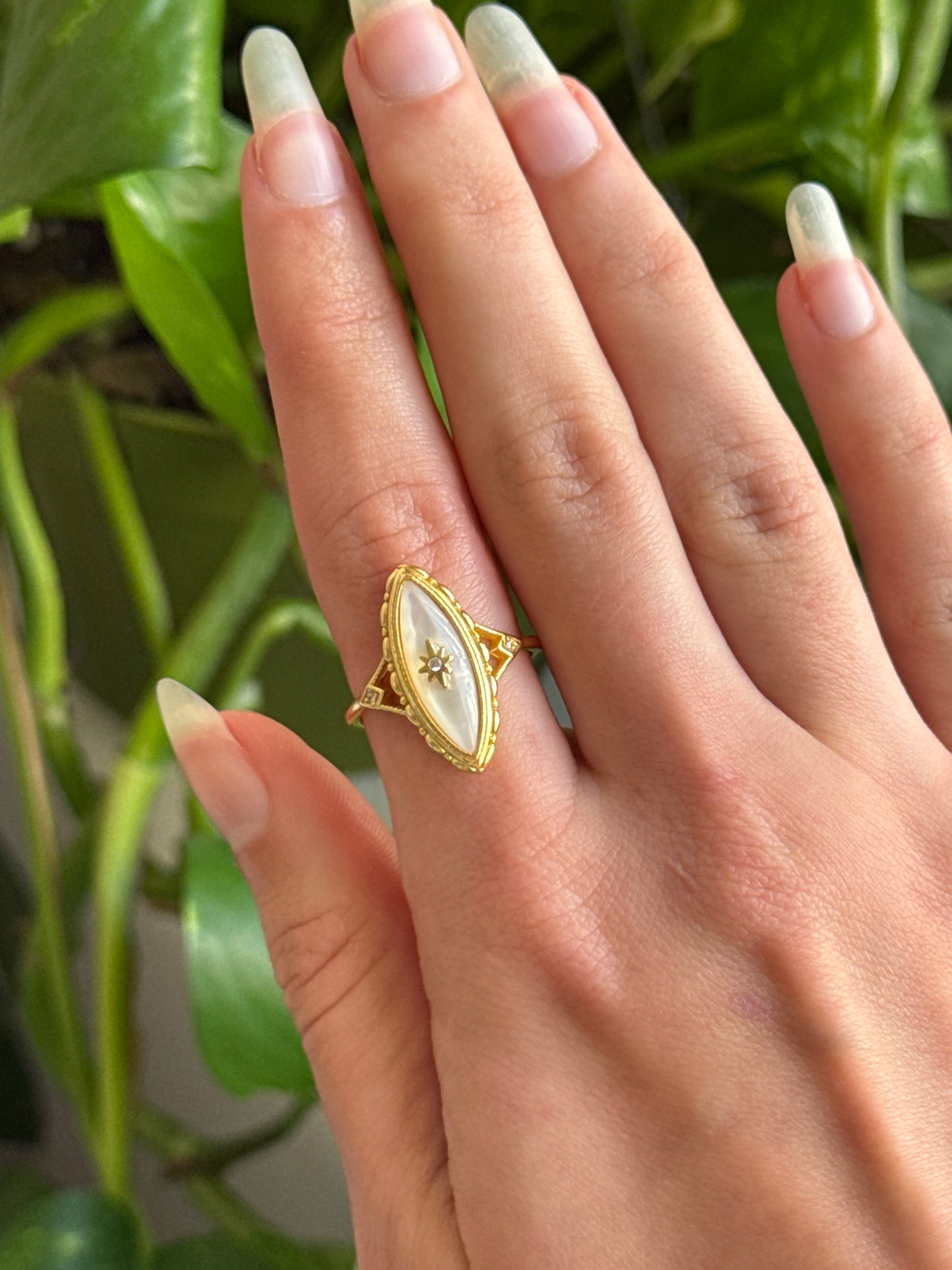 White Shell 925 Gold Vermeil Adjustable Ring