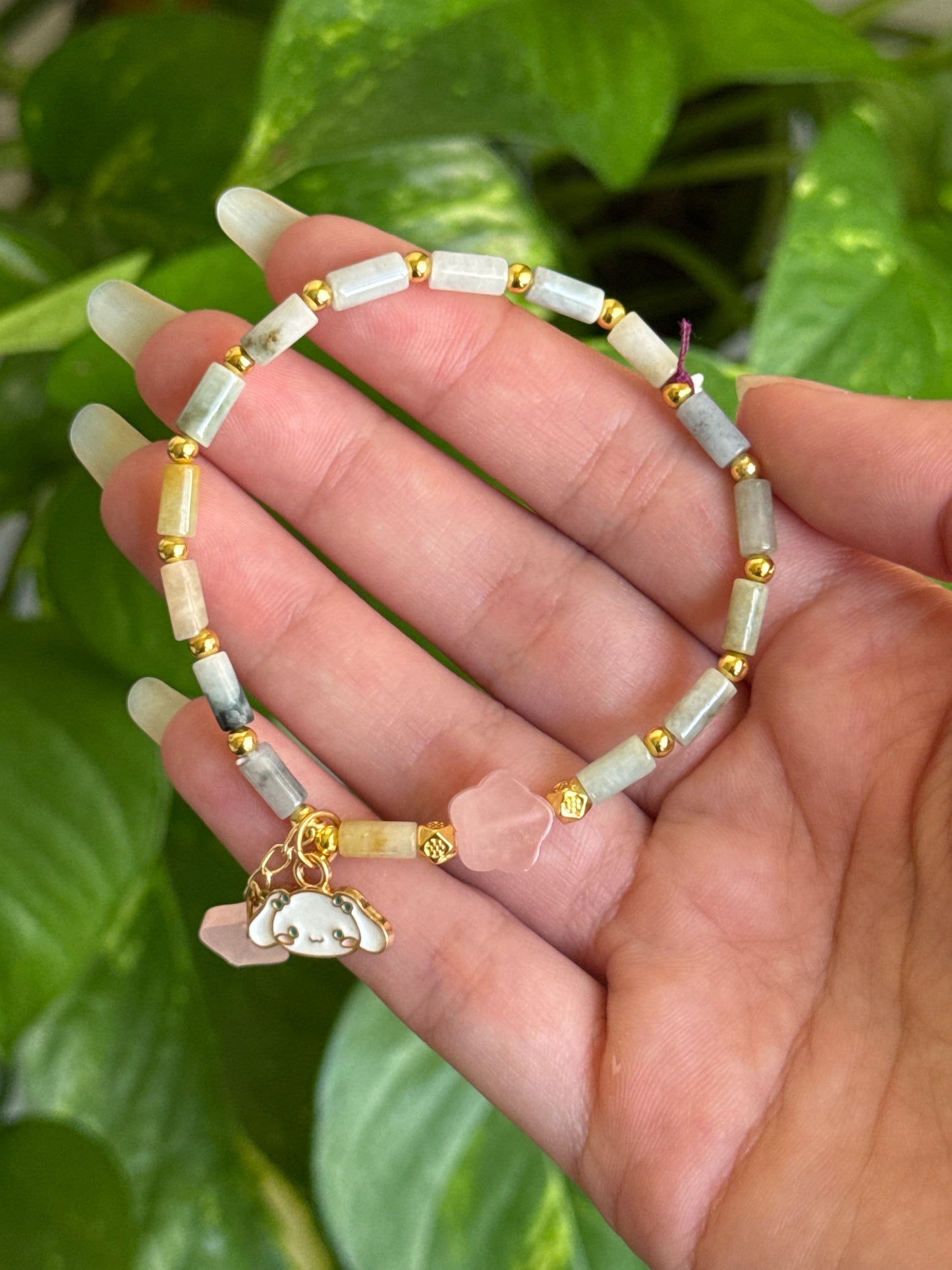 Light Jade & Rose Quartz Cinnamoroll Bracelet