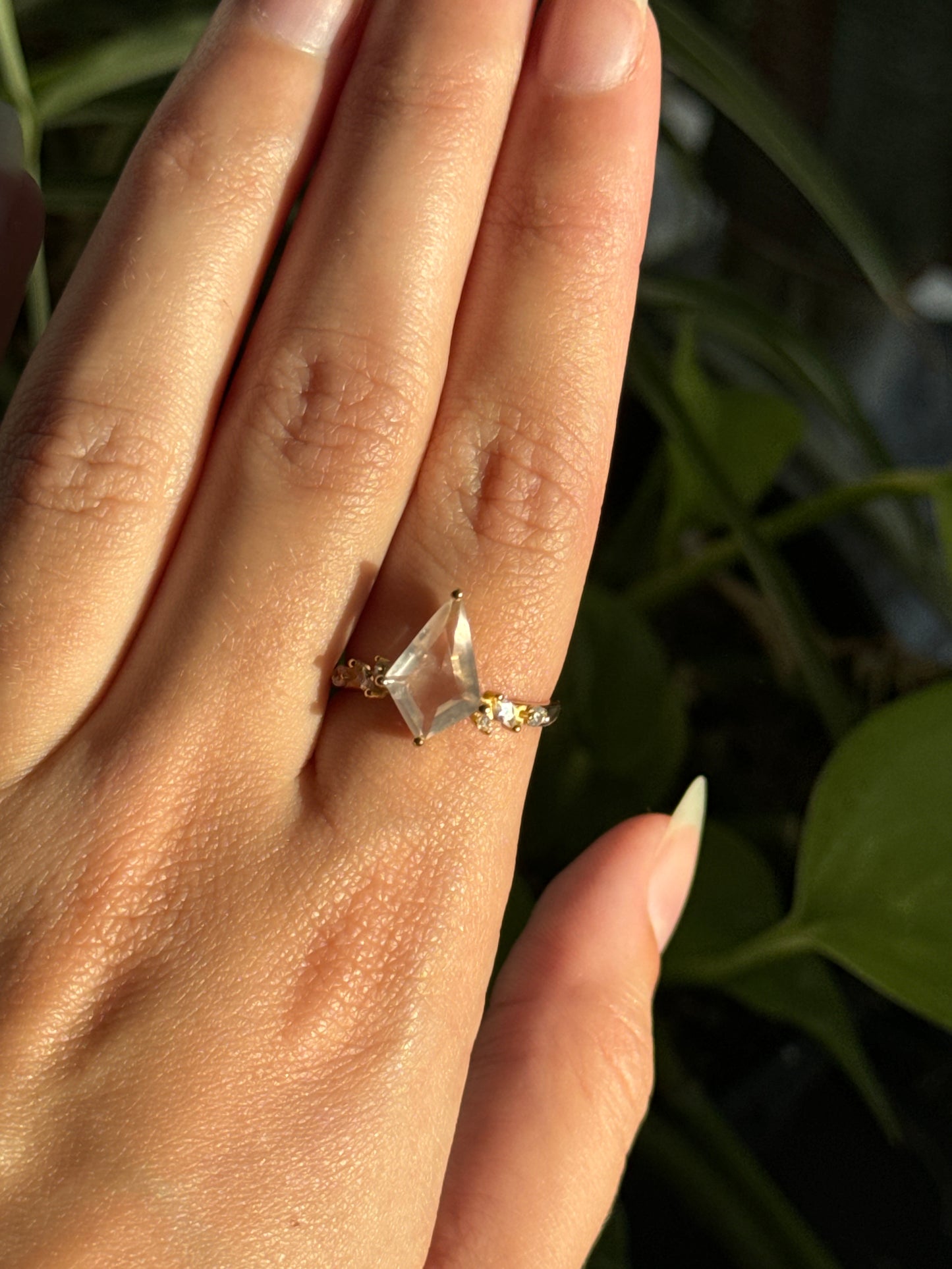 Girasol Rose Quartz Gold Vermeil 925 Silver Adjustable Diamond Ring