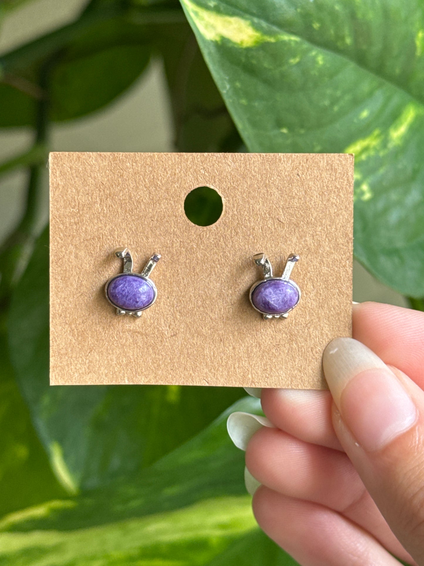 Charoite Bunny Stud Earrings