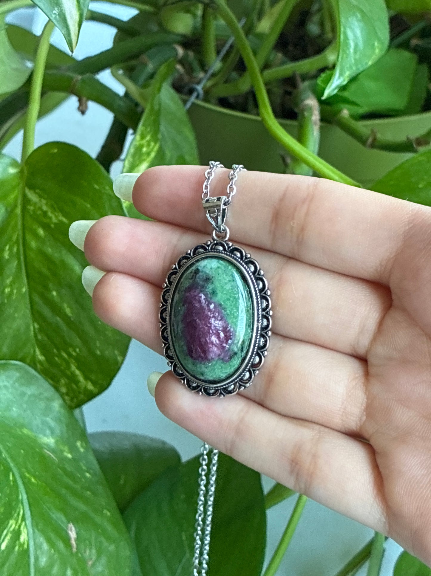 Ruby Fuchsite Vintage Style Necklace (the ruby inclusion is super flashy!)